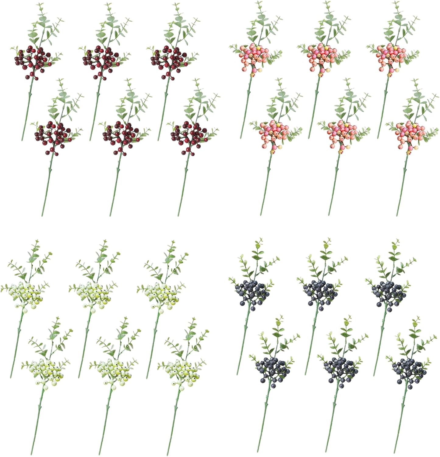 6 Pack Artificial Blueberry Stems with Realistic Berries