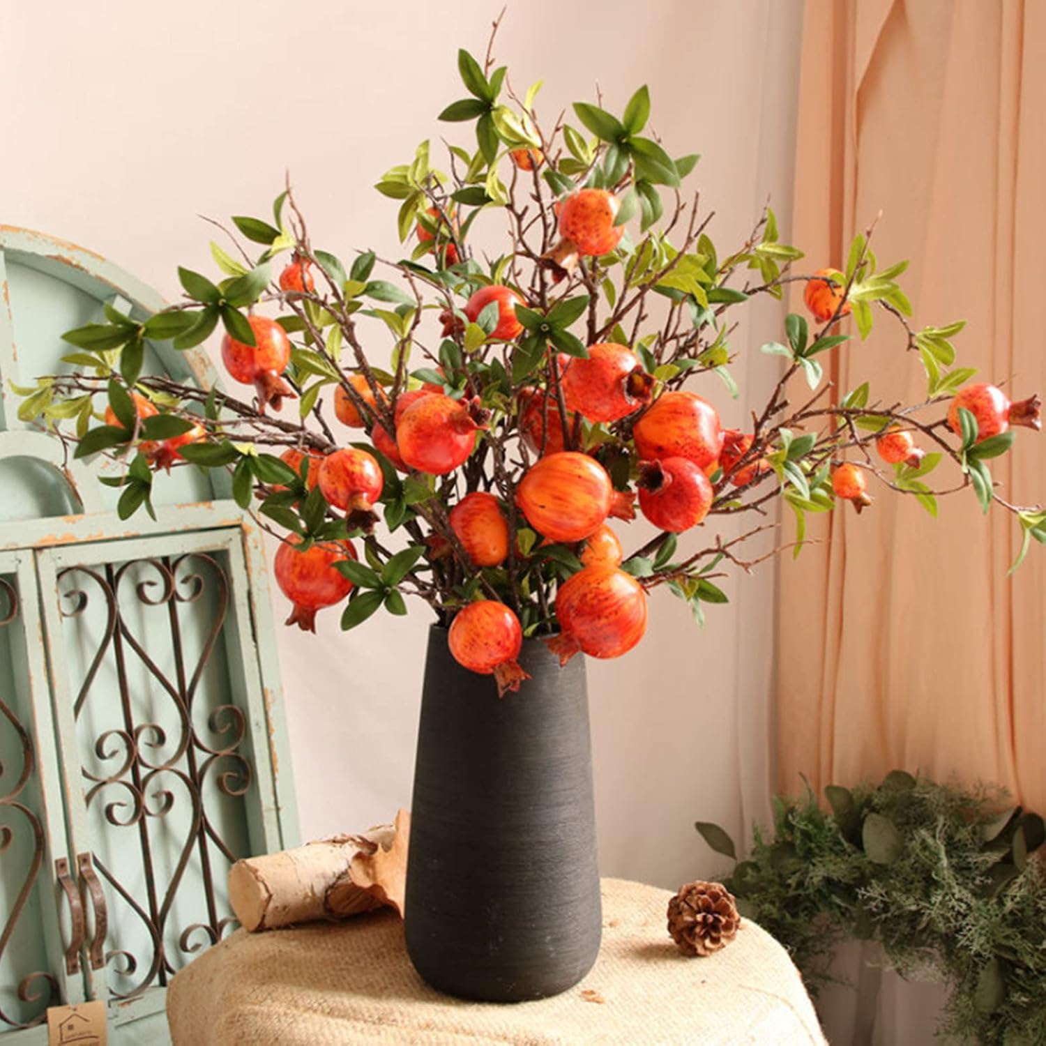Belupai 3PCS Artificial Pomegranate Flower Stem Red