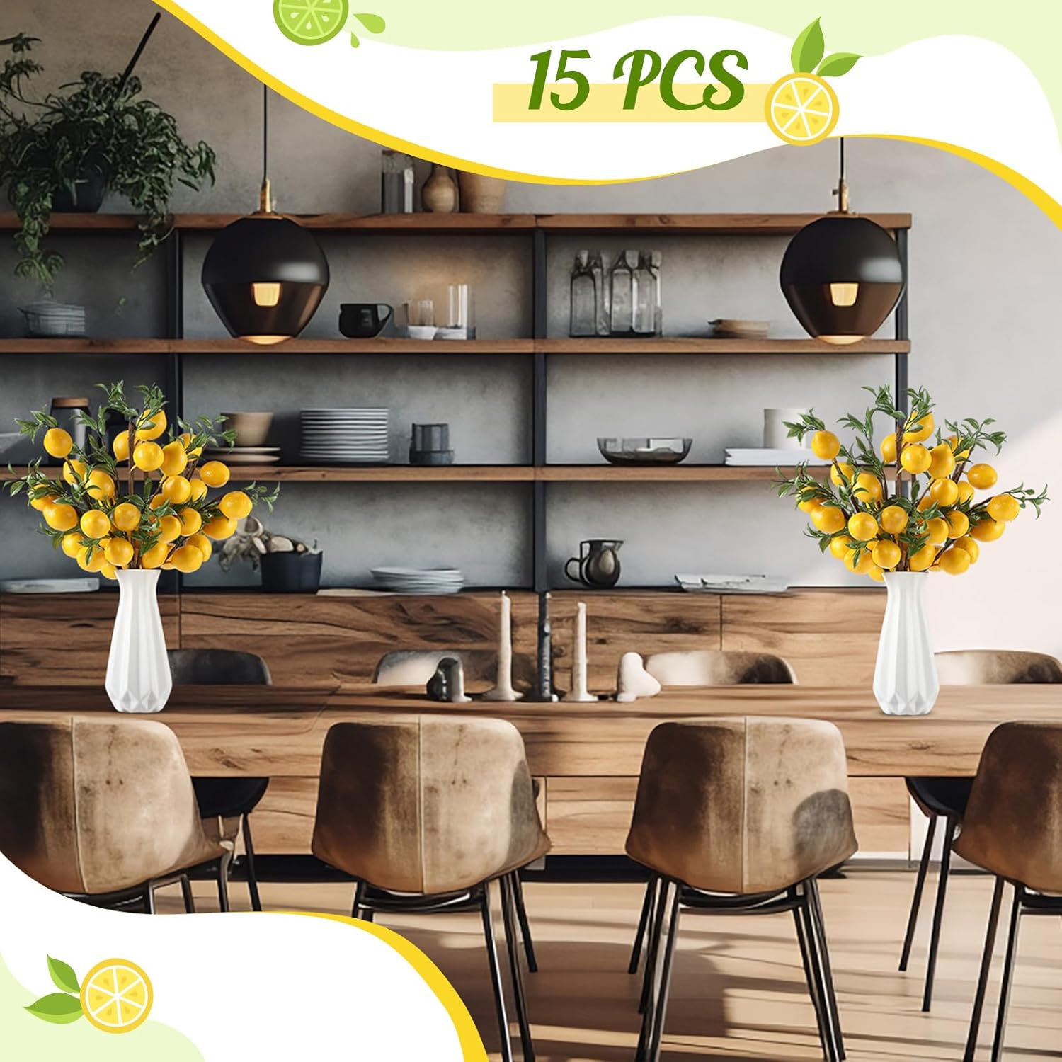 Giegxin 15 Pcs Artificial Lemon Branch Decor