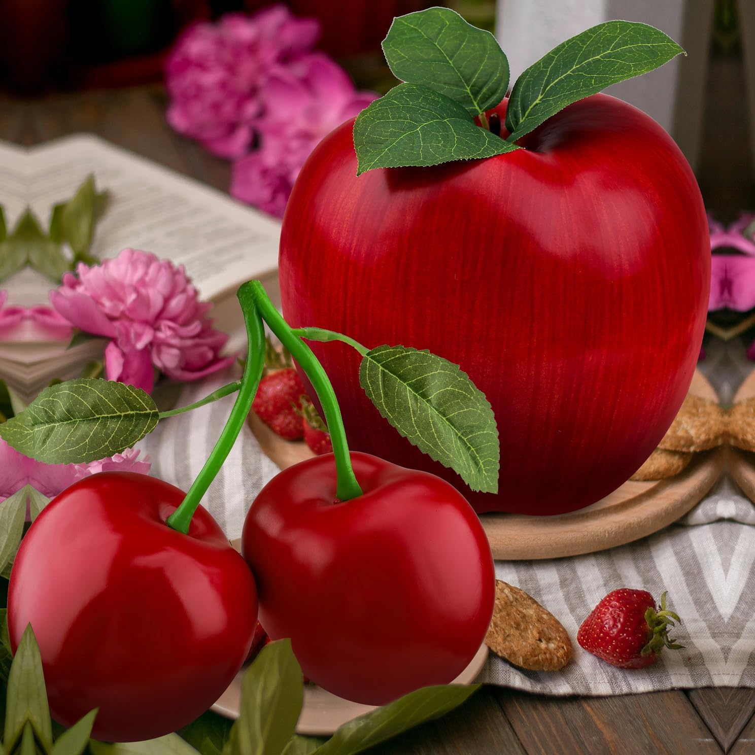 Woration 72 Inch Red Artificial Cherry Bunch Decoration