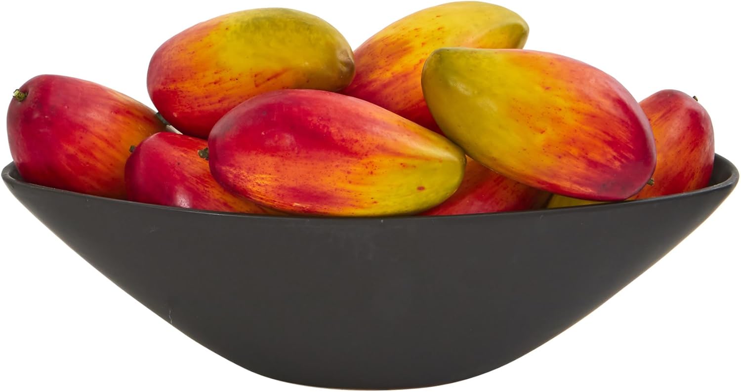 Nearly Natural Dozen 8 Faux Mangos in Black Vase Artificial Fruit
