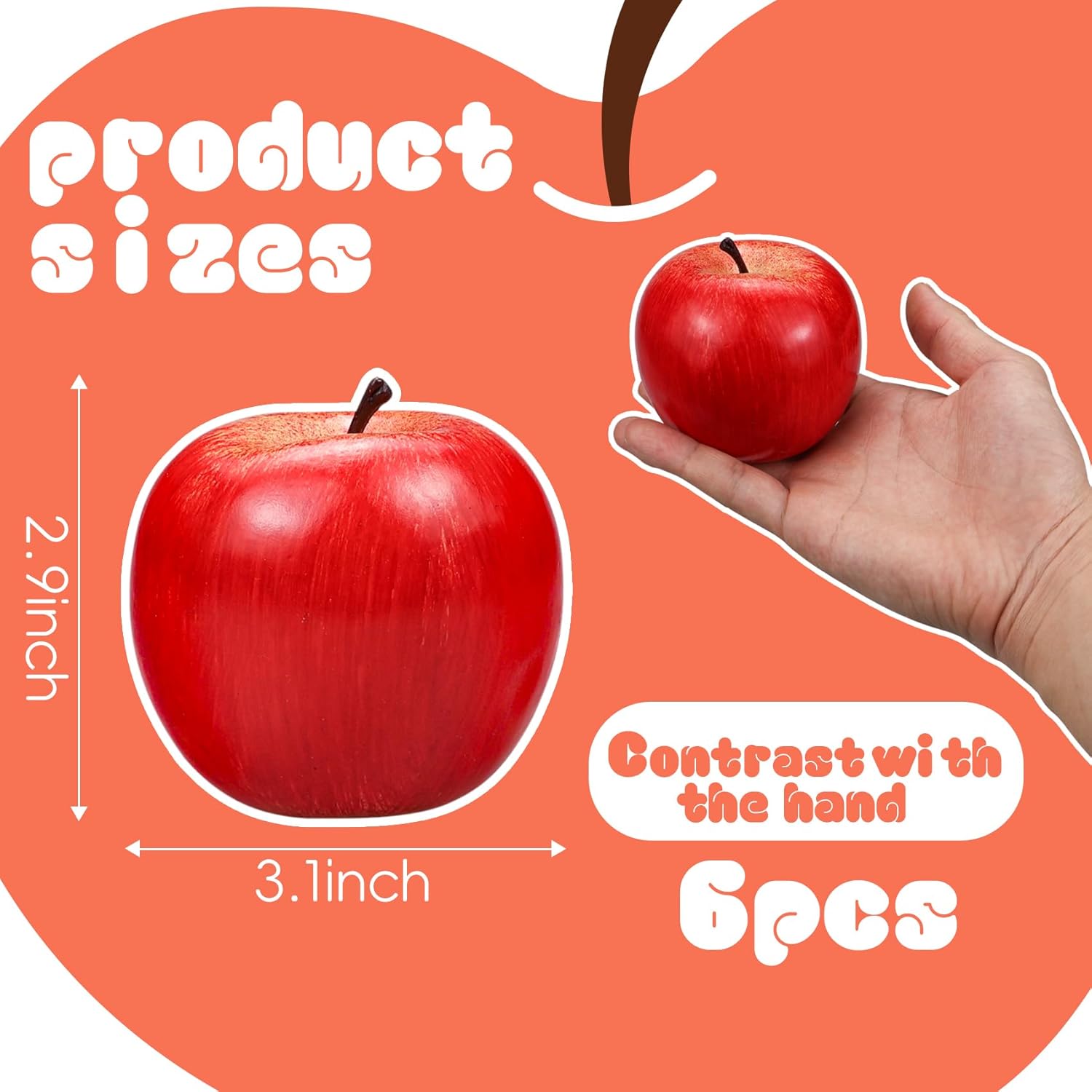 Lorigun Artificial Red Apples 6 Pcs Decorative Fruits