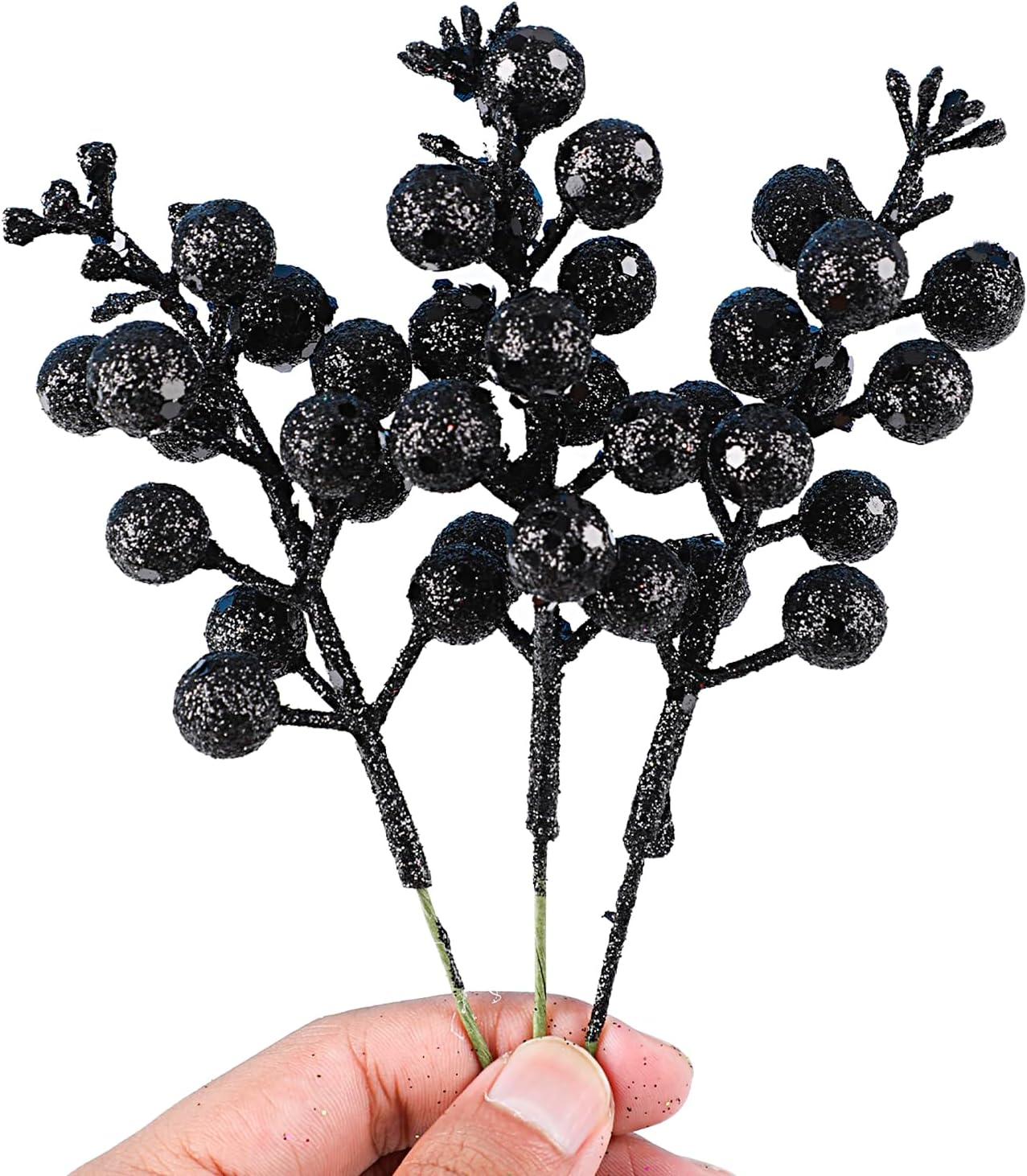 DIYASY Black Glitter Berry Stems 20Pcs Christmas Decor