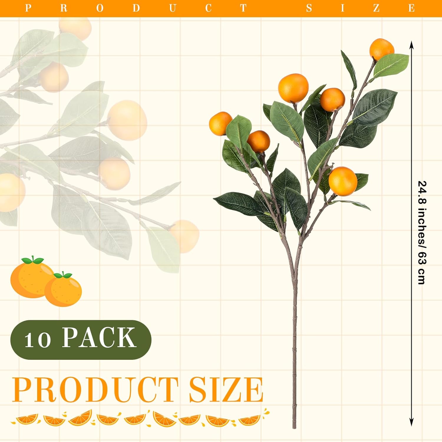 10 Pcs Artificial Tangerine Branches Realistic Decor