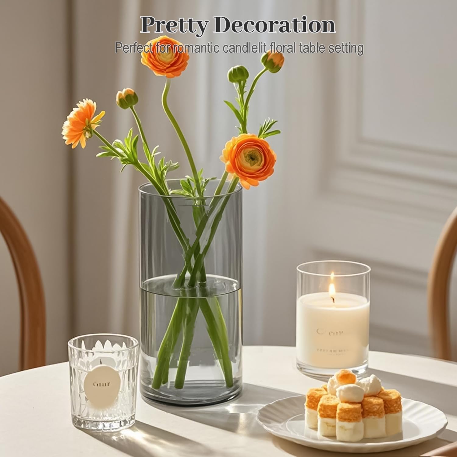 12pcs Gray Cylinder Vases for Centerpieces and Decor