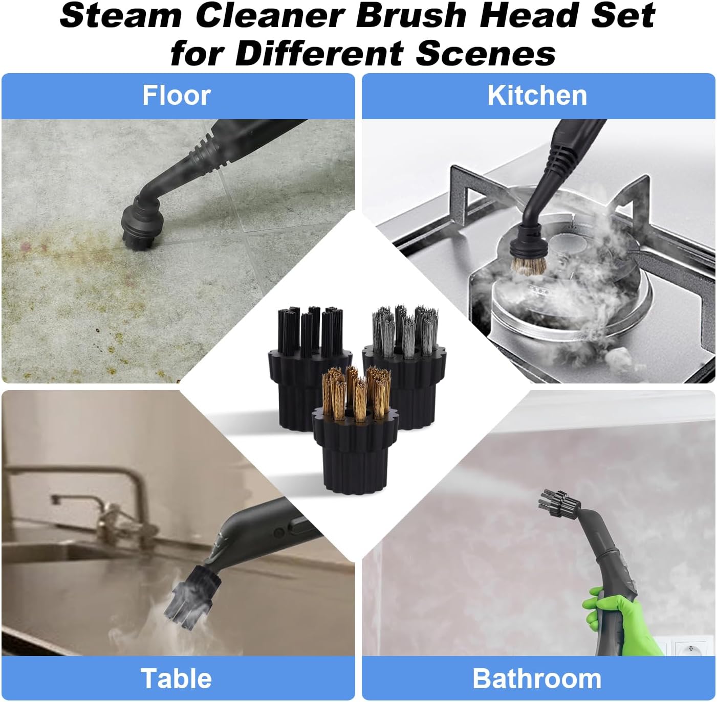 Steam Cleaner Brush Heads Set - 4 M8 Brass 4 Stainless Steel 2 Nylon