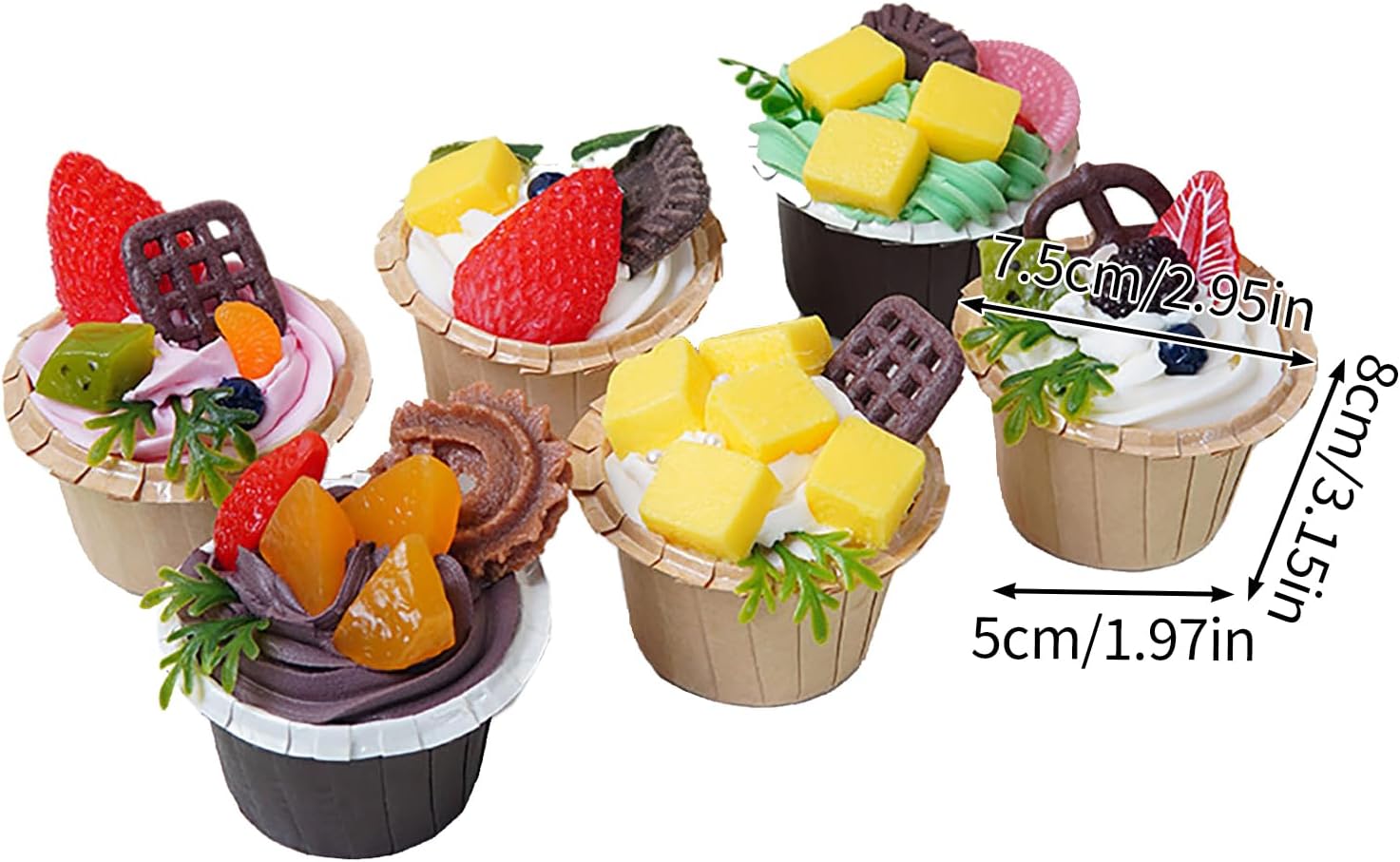 6 Pcs Artificial Cupcake Set for Decor and Photography