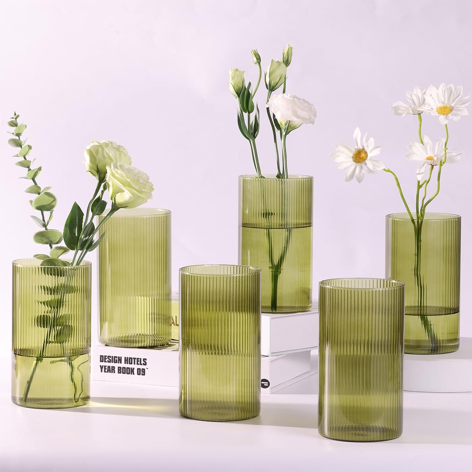 6 Inch Clear Ribbed Glass Bud Vases for Centerpieces