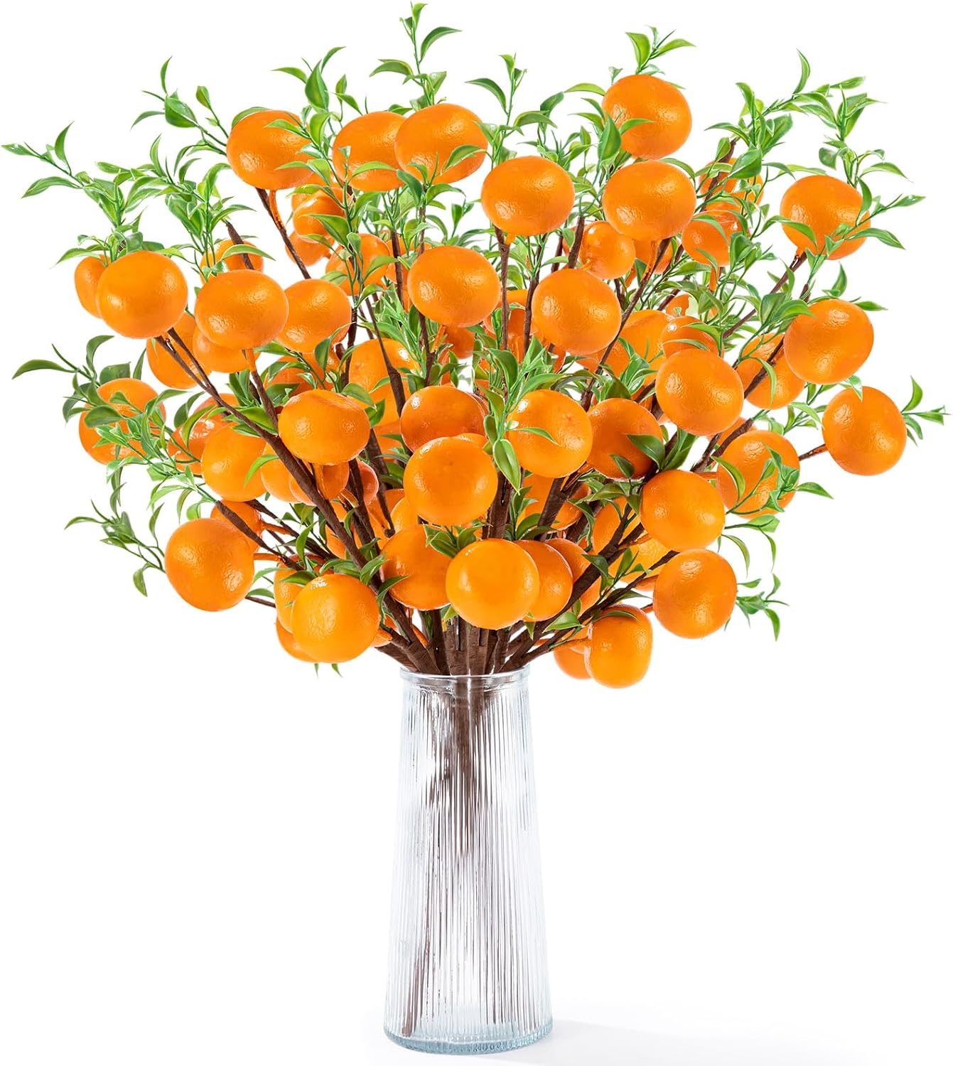 4Pcs Artificial Tangerine Branches Lifelike Orange Branches with Green Leaves and Adjustable Design