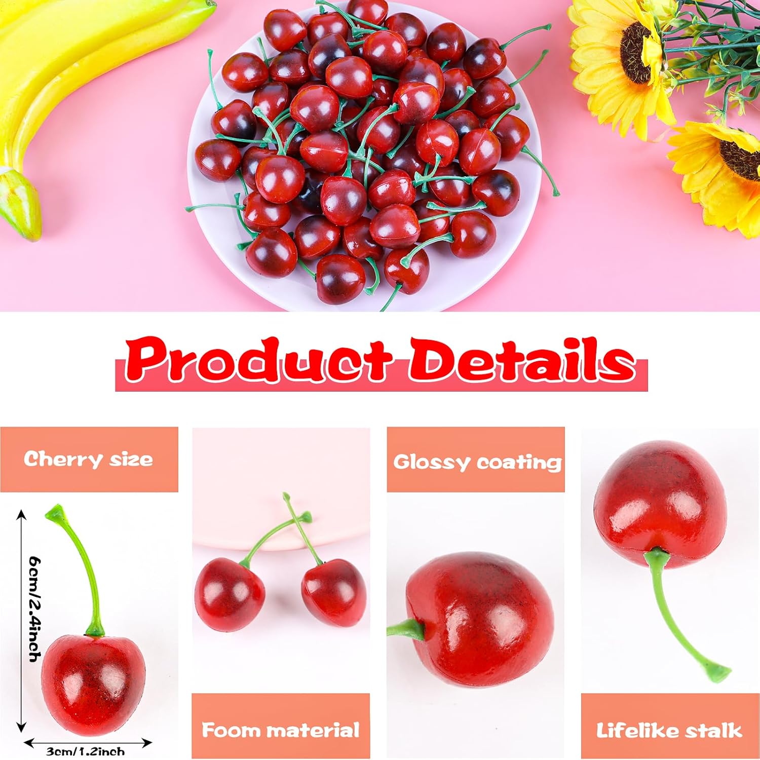 FOIMAS 50pcs Artificial Cherry Decor for Home and Craft