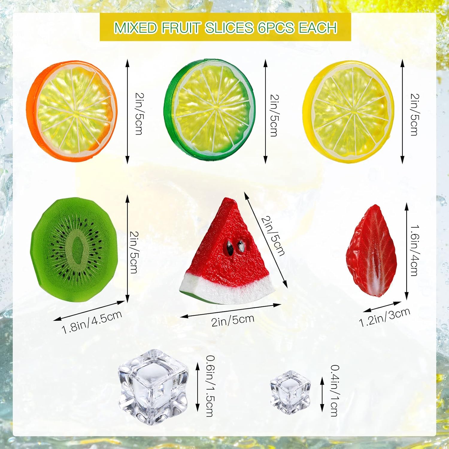 Juexica 48 Pcs Fake Fruit Slices Ice Cubes Set
