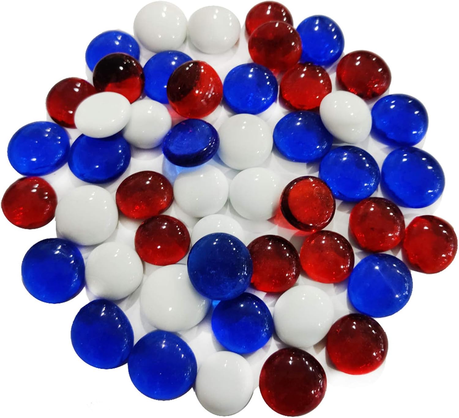 HappyFiller Flat Glass Marbles 1 LB 95 PC White Red Blue
