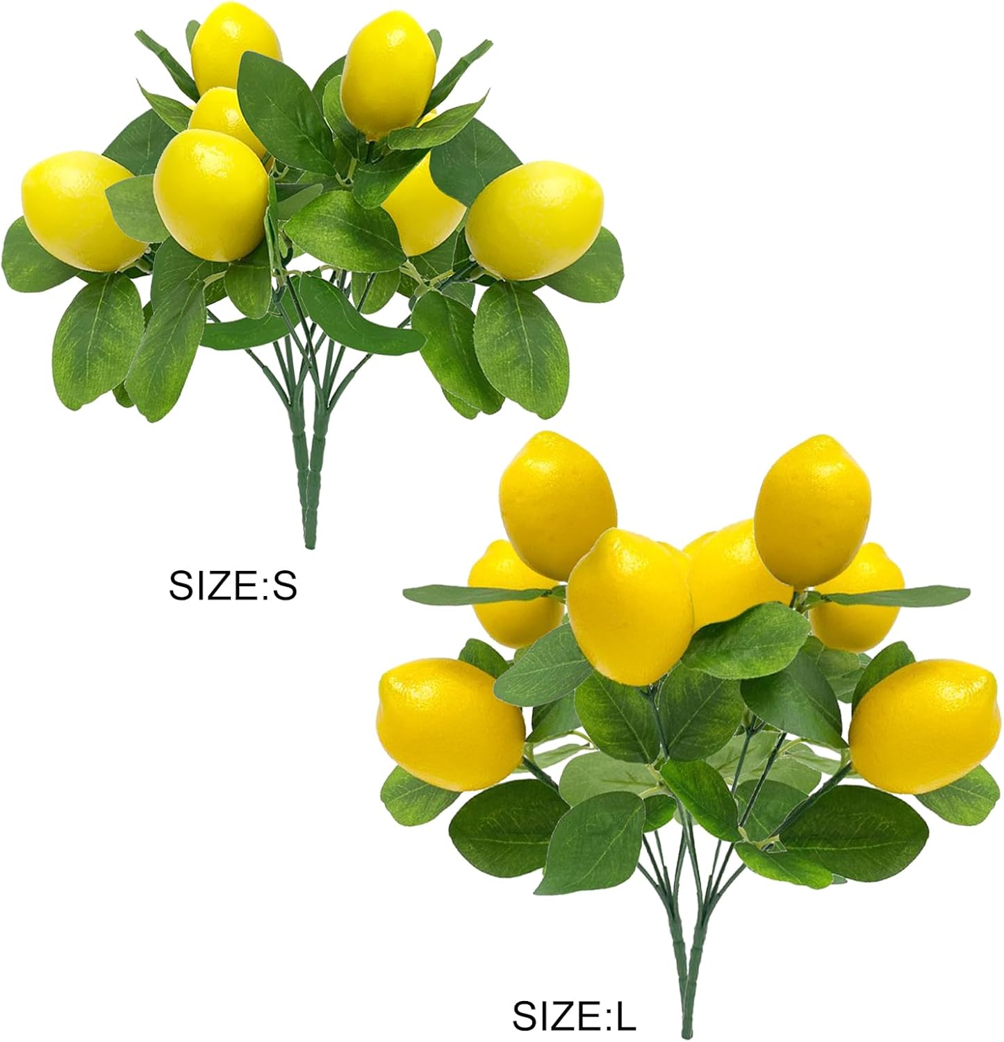 2 Pack Artificial Lemon Branches with 5 Faux Lemons and Stem