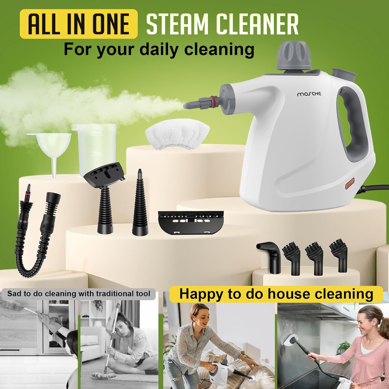 MOSCHE Multi-Surface Handheld Steam Cleaner with 11-Piece Kit