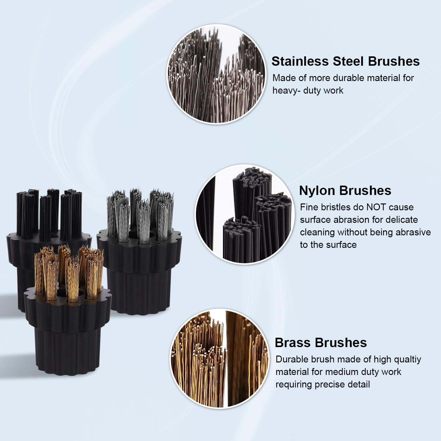 Steam Cleaner Brush Heads Set - 4 M8 Brass 4 Stainless Steel 2 Nylon