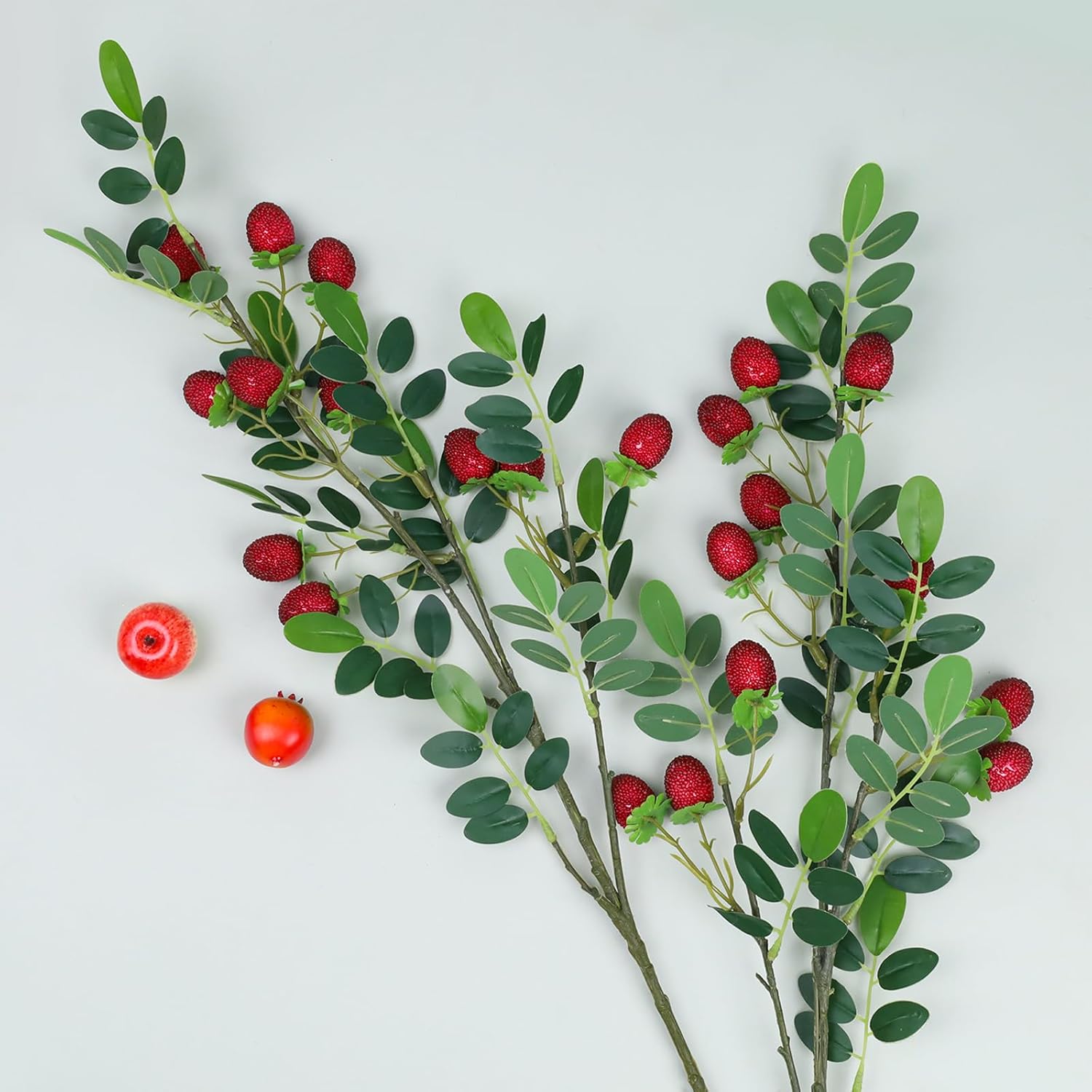 3PCS Red Fruits Tree Branch Artificial Fruit Decoration