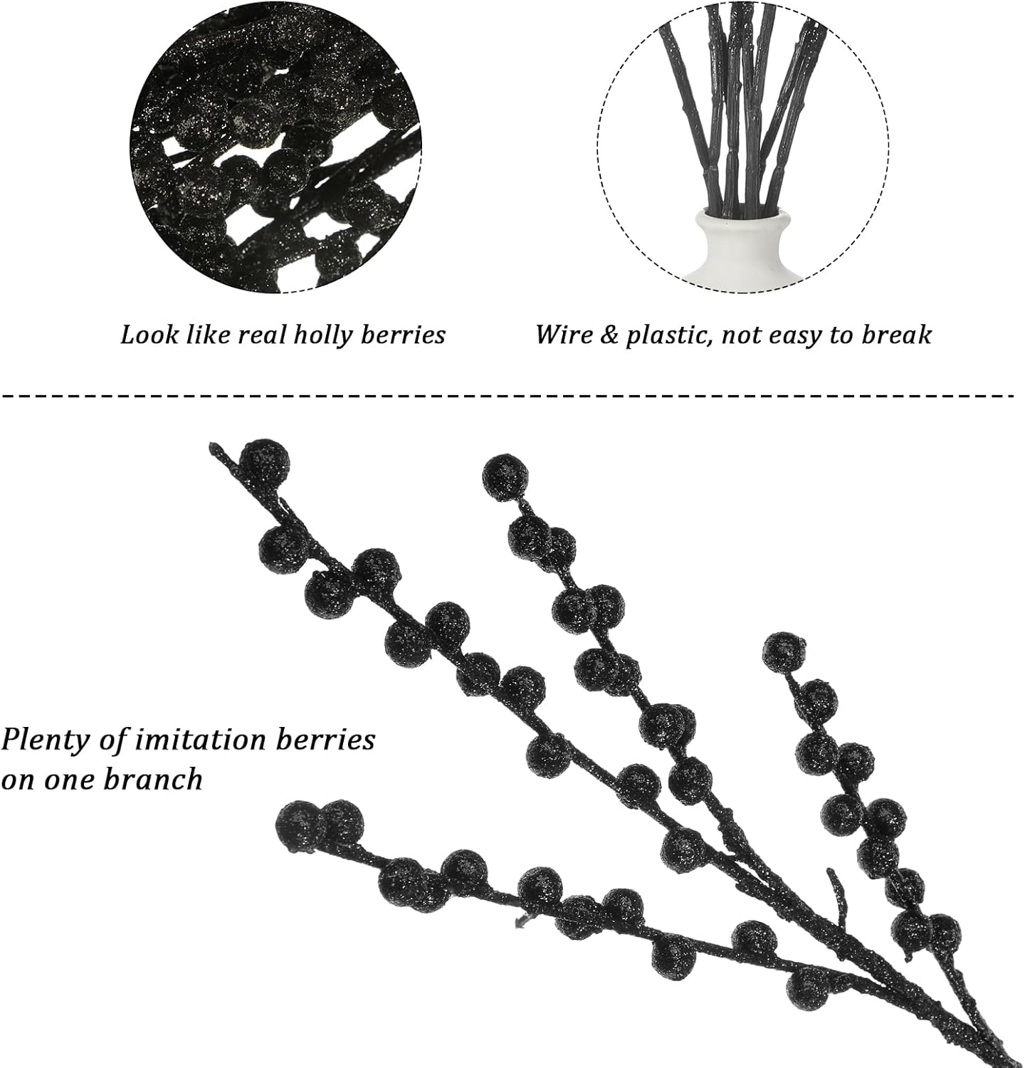 WILLBOND Artificial Black Berry Stems for Christmas Tree