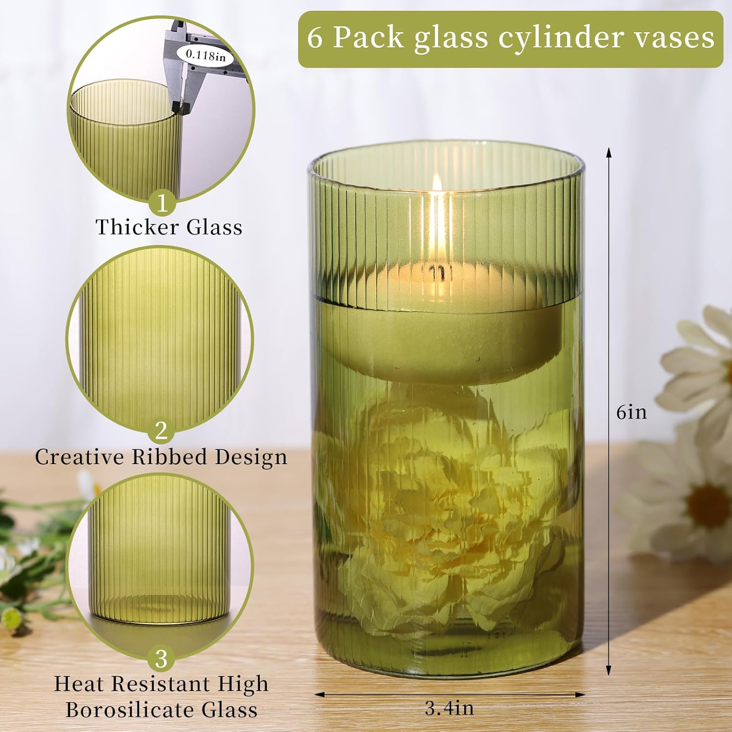 6 Inch Clear Ribbed Glass Bud Vases for Centerpieces