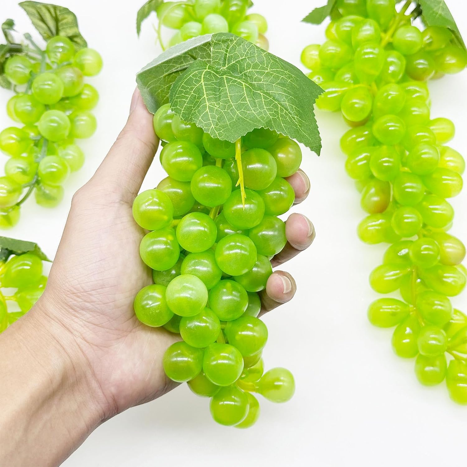 Woohome 8 Bunches Artificial Green Grapes with Vines