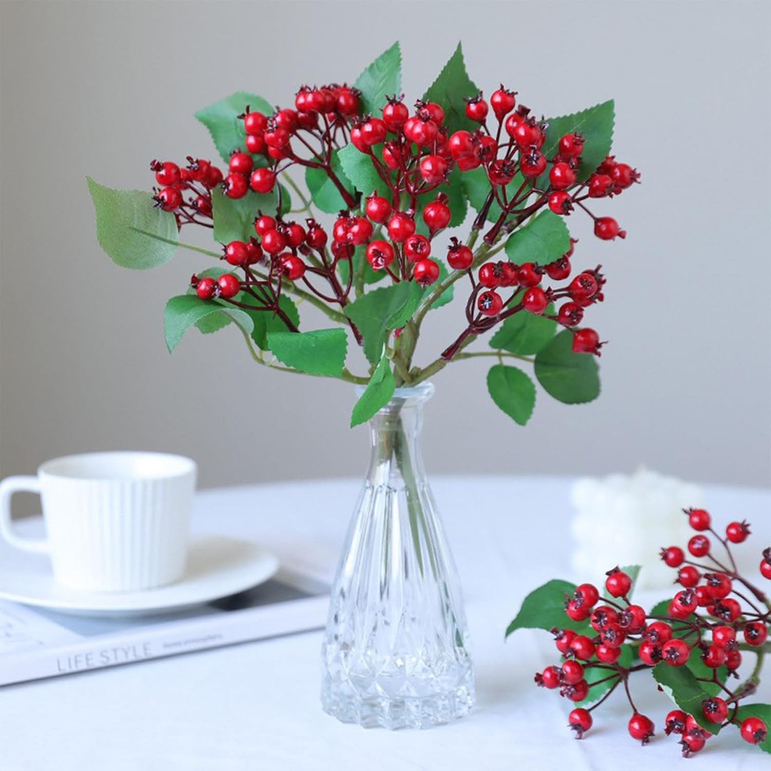 IUIBMI 4 Pcs Artificial Holly Berries for Christmas Decor