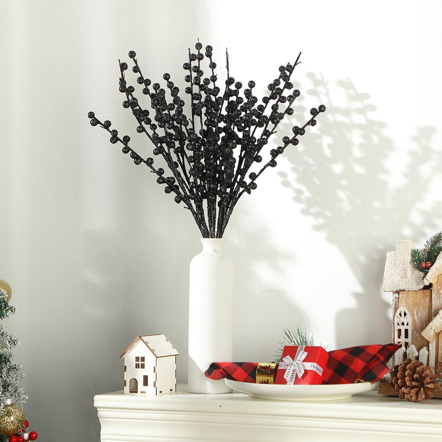WILLBOND Artificial Black Berry Stems for Christmas Tree