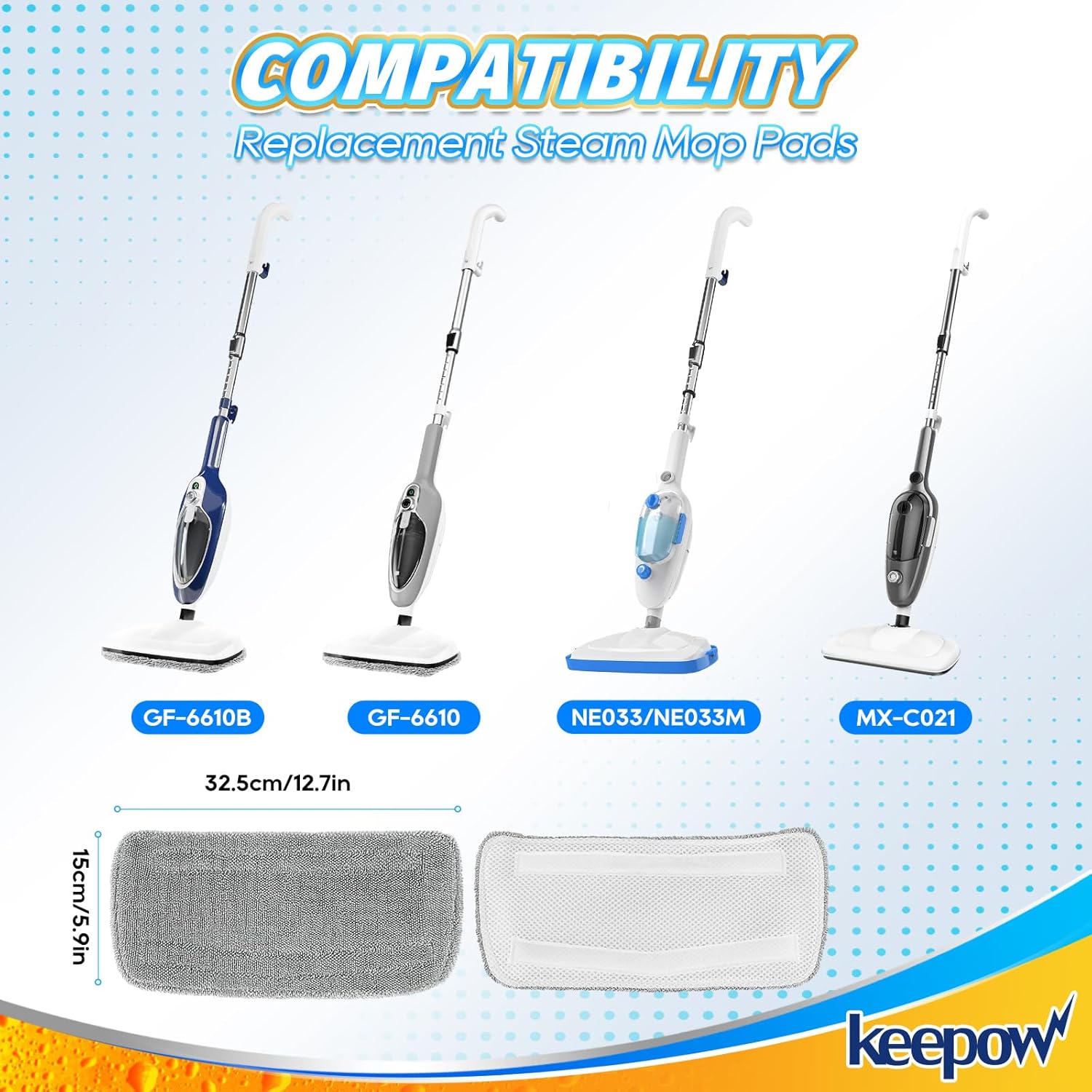 KEEPOW Steam Mop Pads for GF-6610B 3 Pack Reusable Microfiber