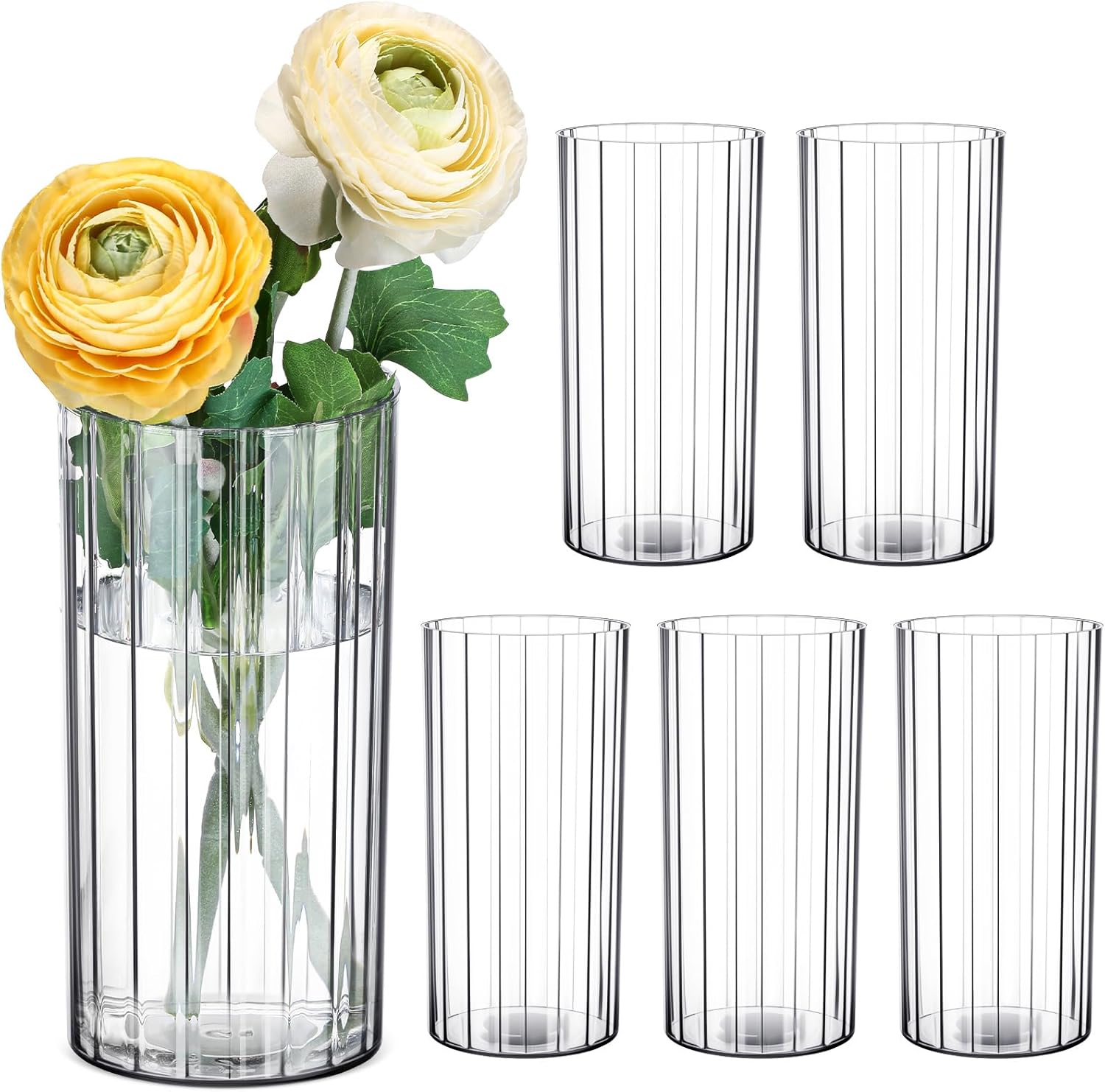 6 Pcs Plastic Cylinder Vases for Centerpieces and Decor