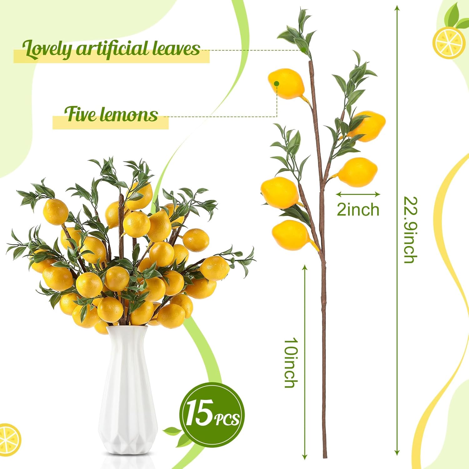 Giegxin 15 Pcs Artificial Lemon Branch Decor