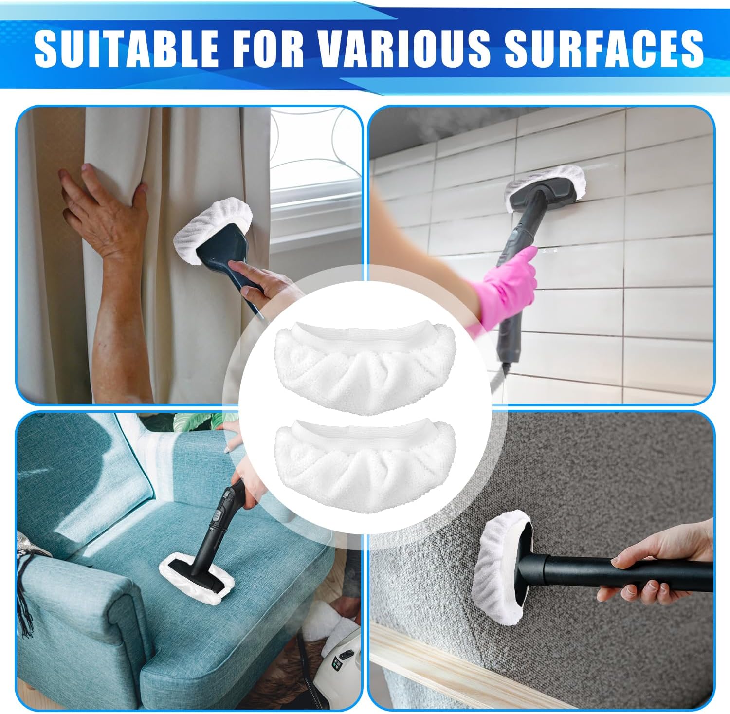 4pcs White Steam Mop Pads for Handheld Steam Cleaner