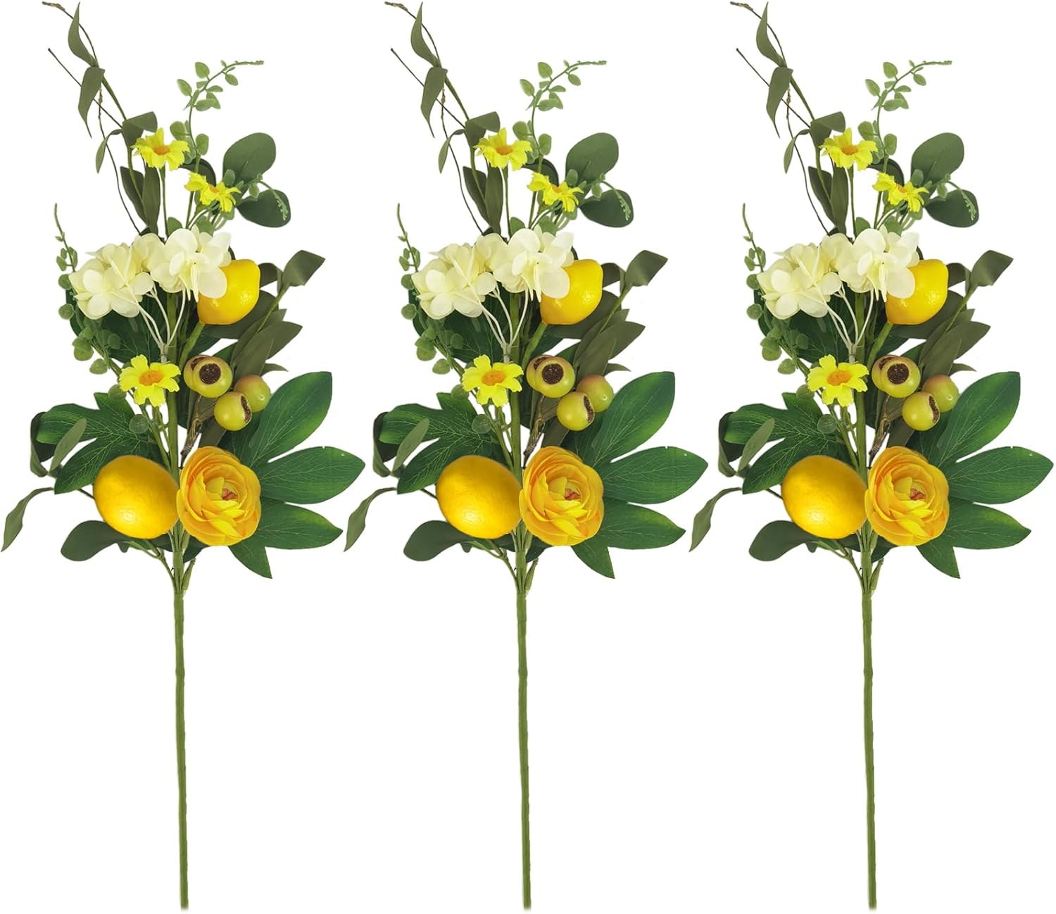 Bibelot 3pcs Artificial Lemon Branches with Green Leaves