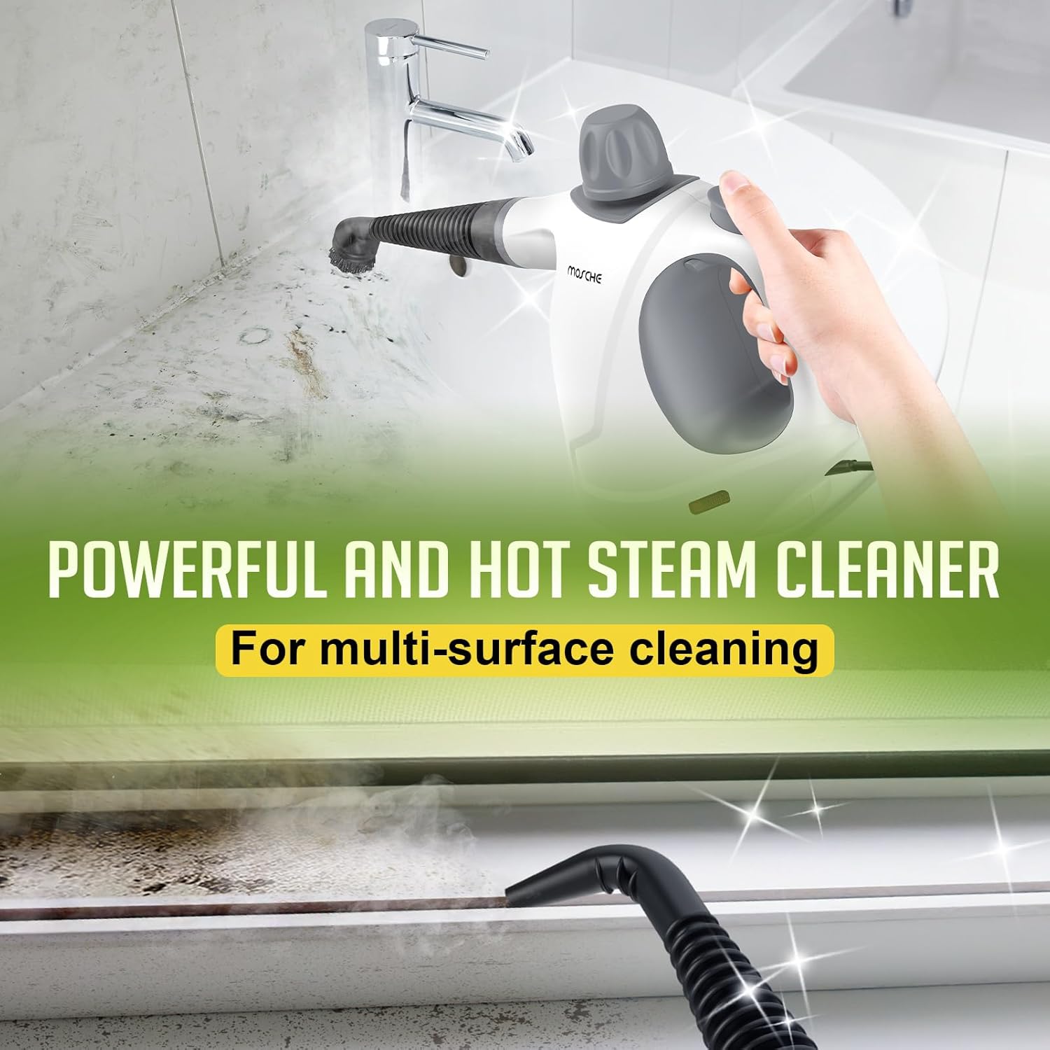 MOSCHE Multi-Surface Handheld Steam Cleaner with 11-Piece Kit
