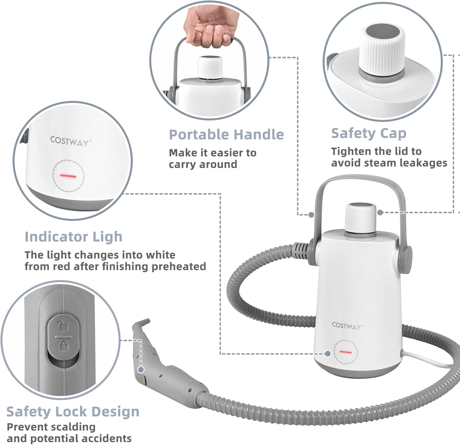 COSTWAY Handheld Steam Cleaner with 10 Piece Accessories Grey