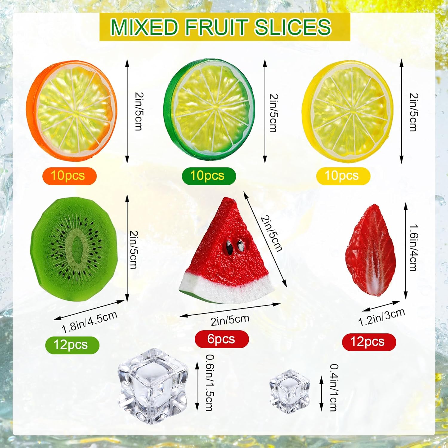 Juexica 85 Pcs Artificial Fruit Slices and Ice Cubes Set