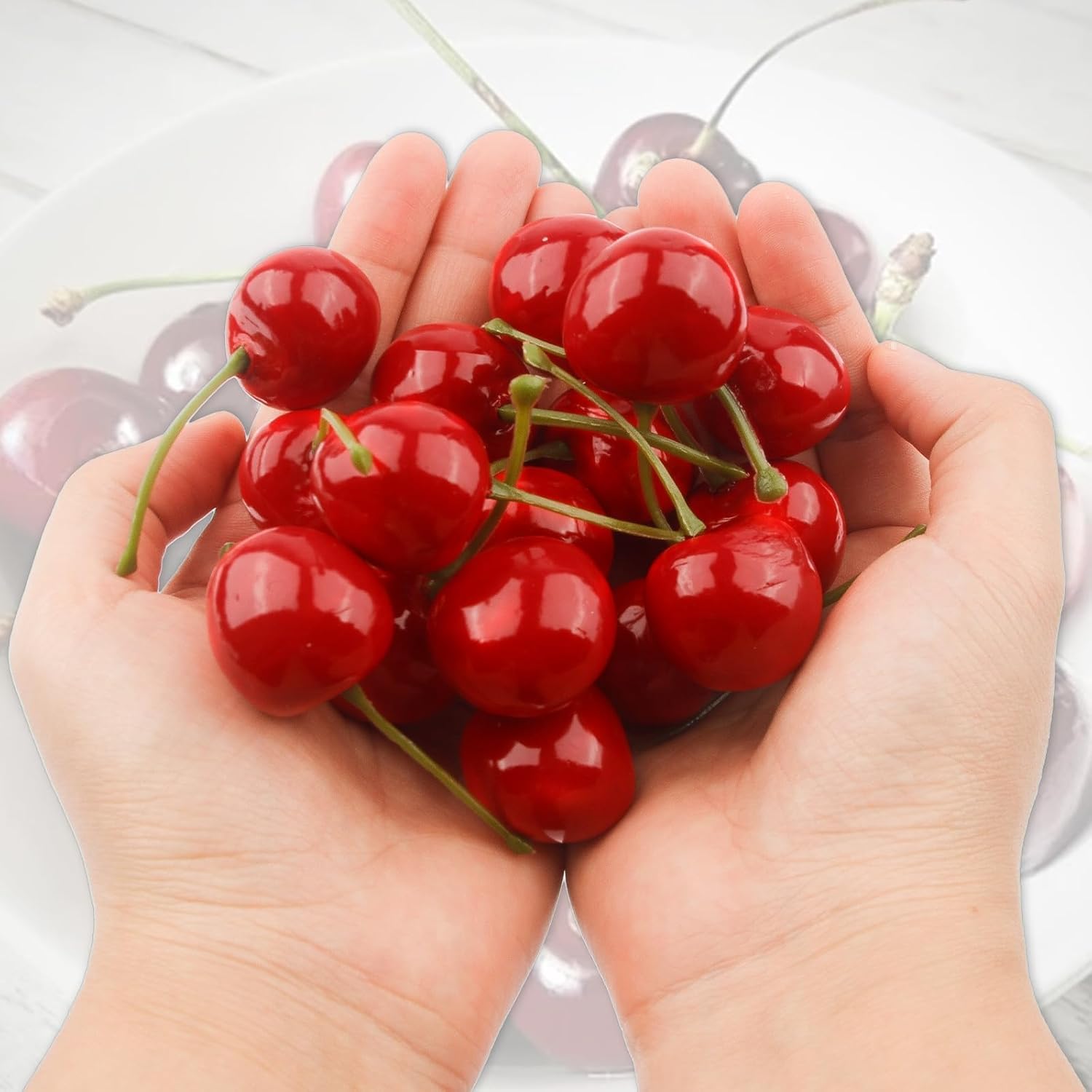 20PCS Realistic Artificial Red Cherries for Decor