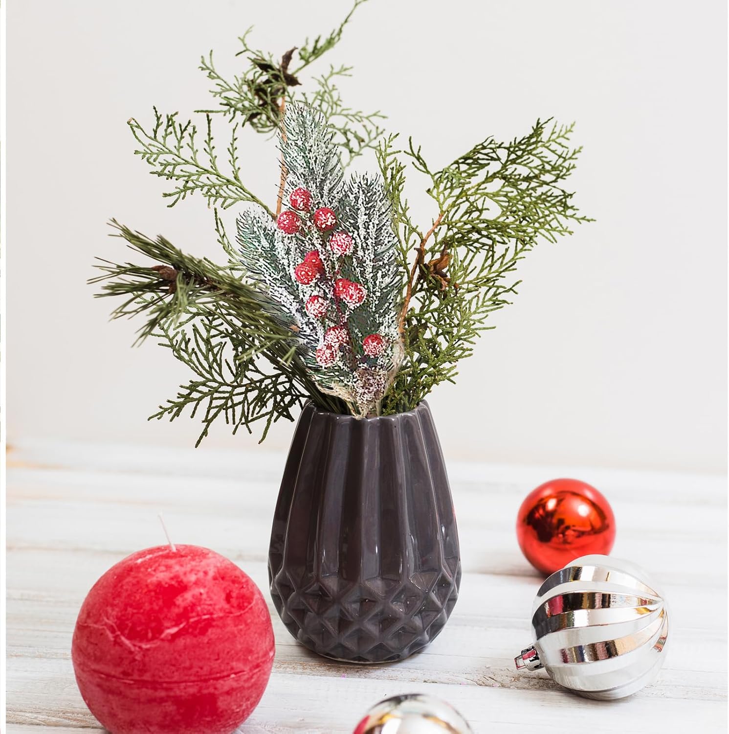 Artificial Pine Branches with Red Berries 35cm Christmas Decor