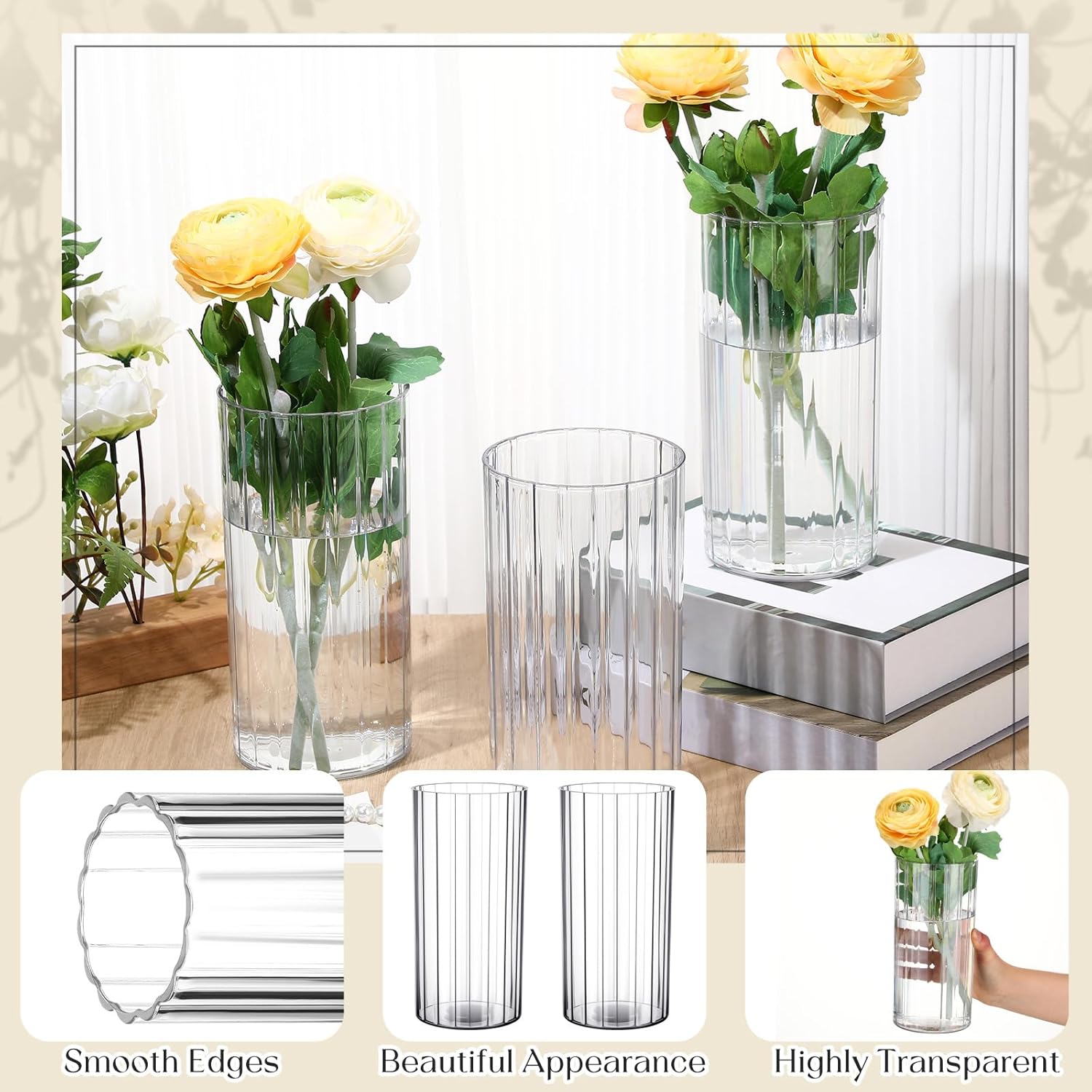 6 Pcs Plastic Cylinder Vases for Centerpieces and Decor
