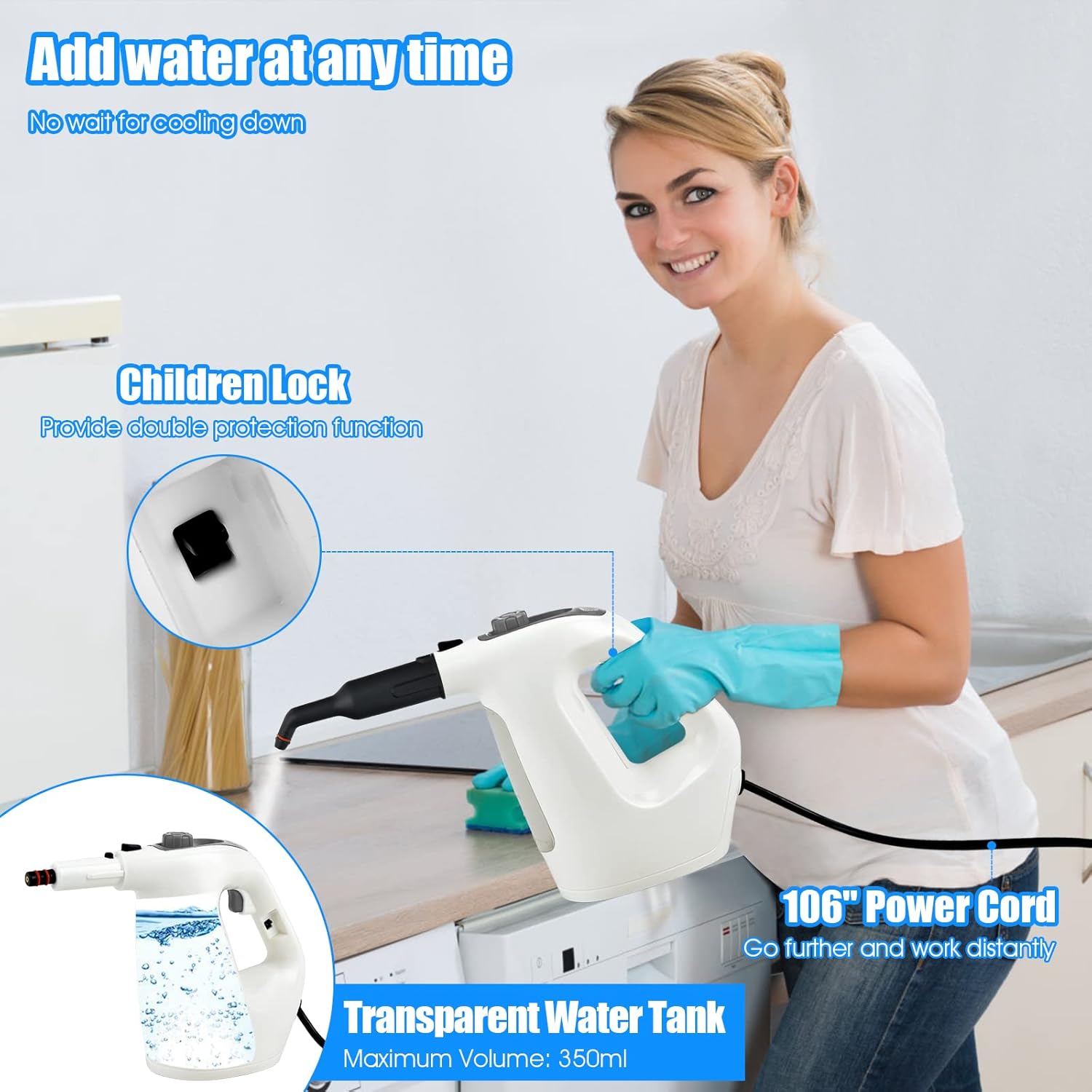 COSTWAY Handheld Steam Cleaner with 17 Pieces 350ml Tank 1400W Grey
