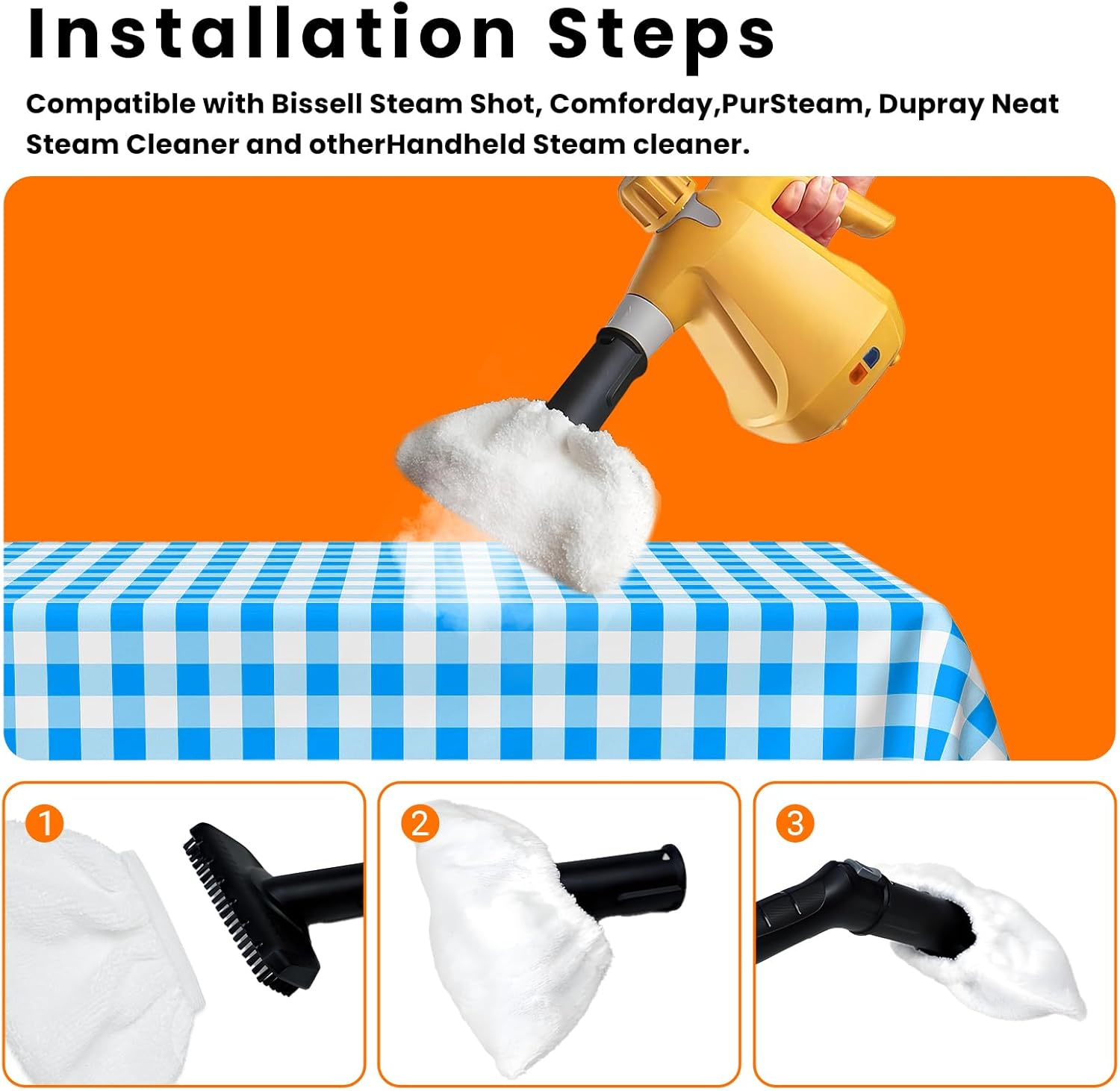 10 Pack Steam Cleaner Microfiber Pads - Universal Replacement for Handheld Steam Mops