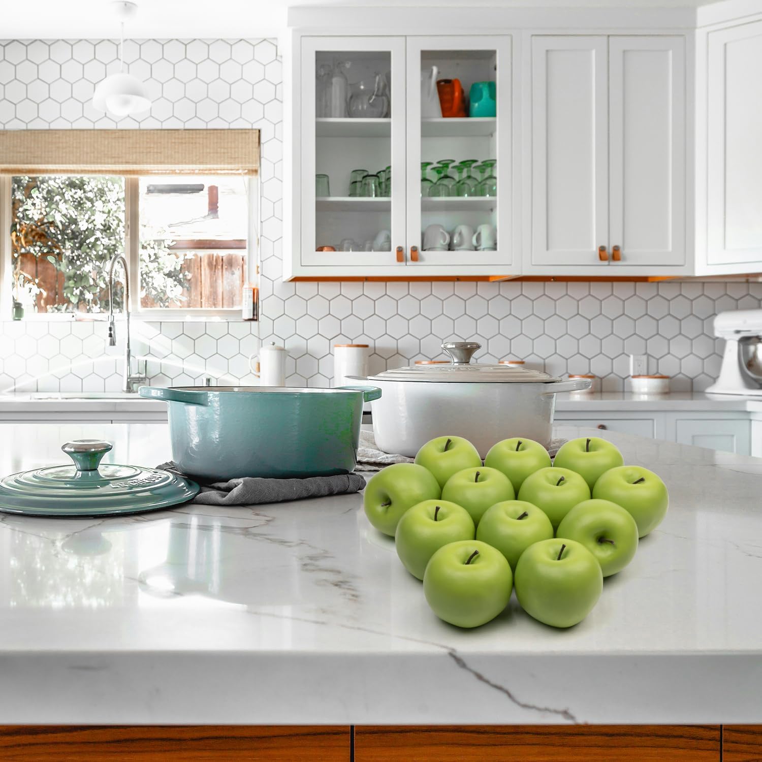 12Pcs Green Artificial Apples Decor for Kitchen and Holiday
