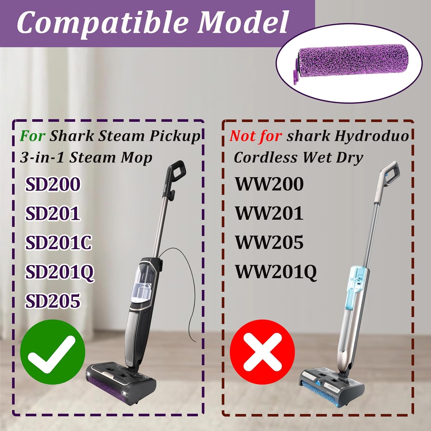 SD201 Replacement Roller Brush Kit for Shark Steam Mop 3-in-1