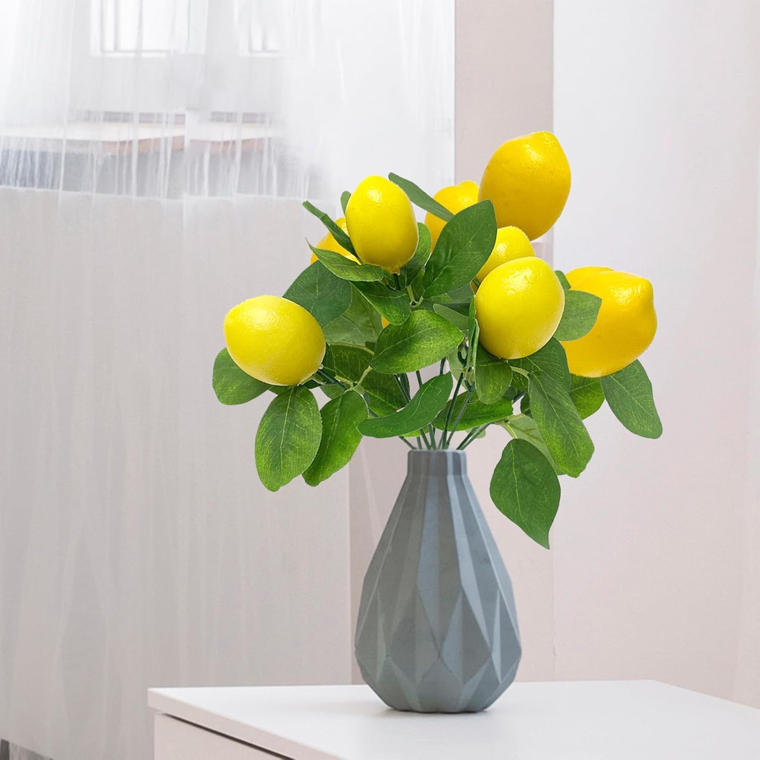 2 Pack Artificial Lemon Branches with 5 Faux Lemons and Stem