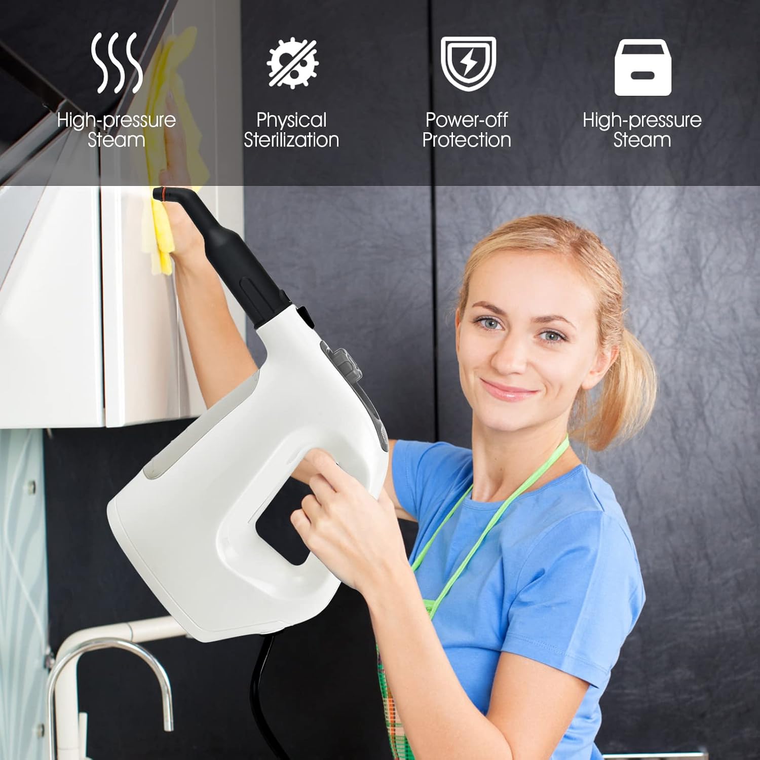 COSTWAY Handheld Steam Cleaner with 17 Pieces 350ml Tank 1400W Grey