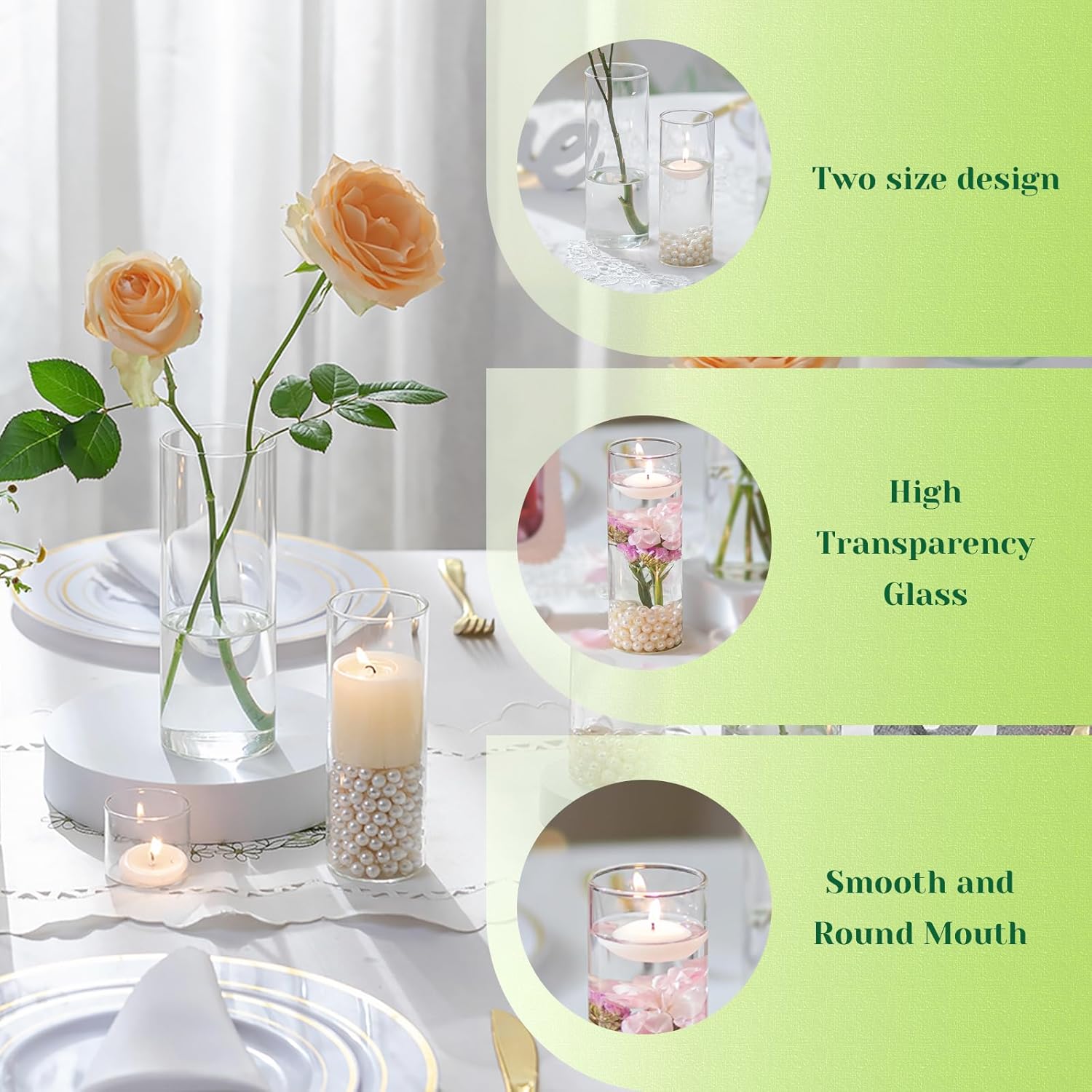 Hewory Clear Glass Cylinder Vases 32PCS for Centerpieces