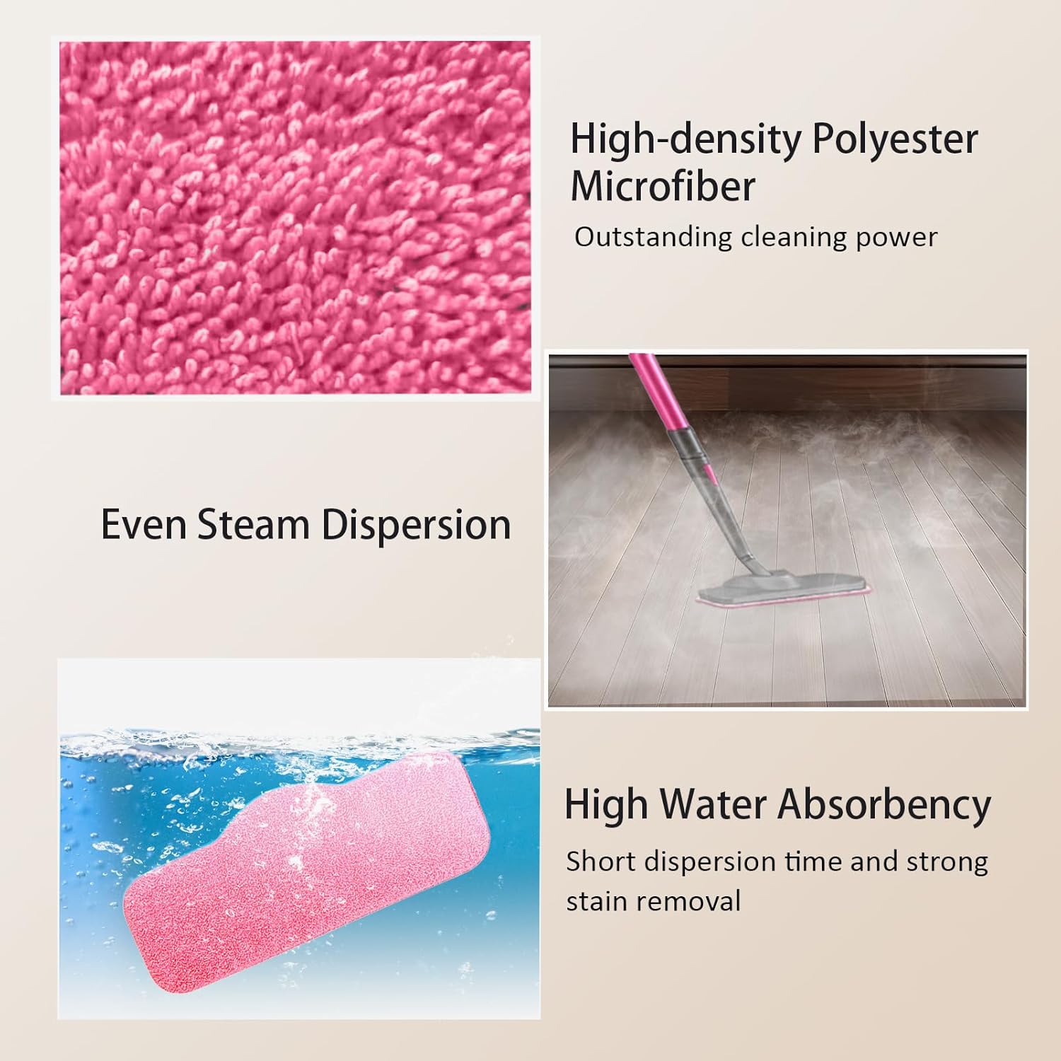 Fanjashn Microfiber Steam Mop Pads 8 Pack Pink