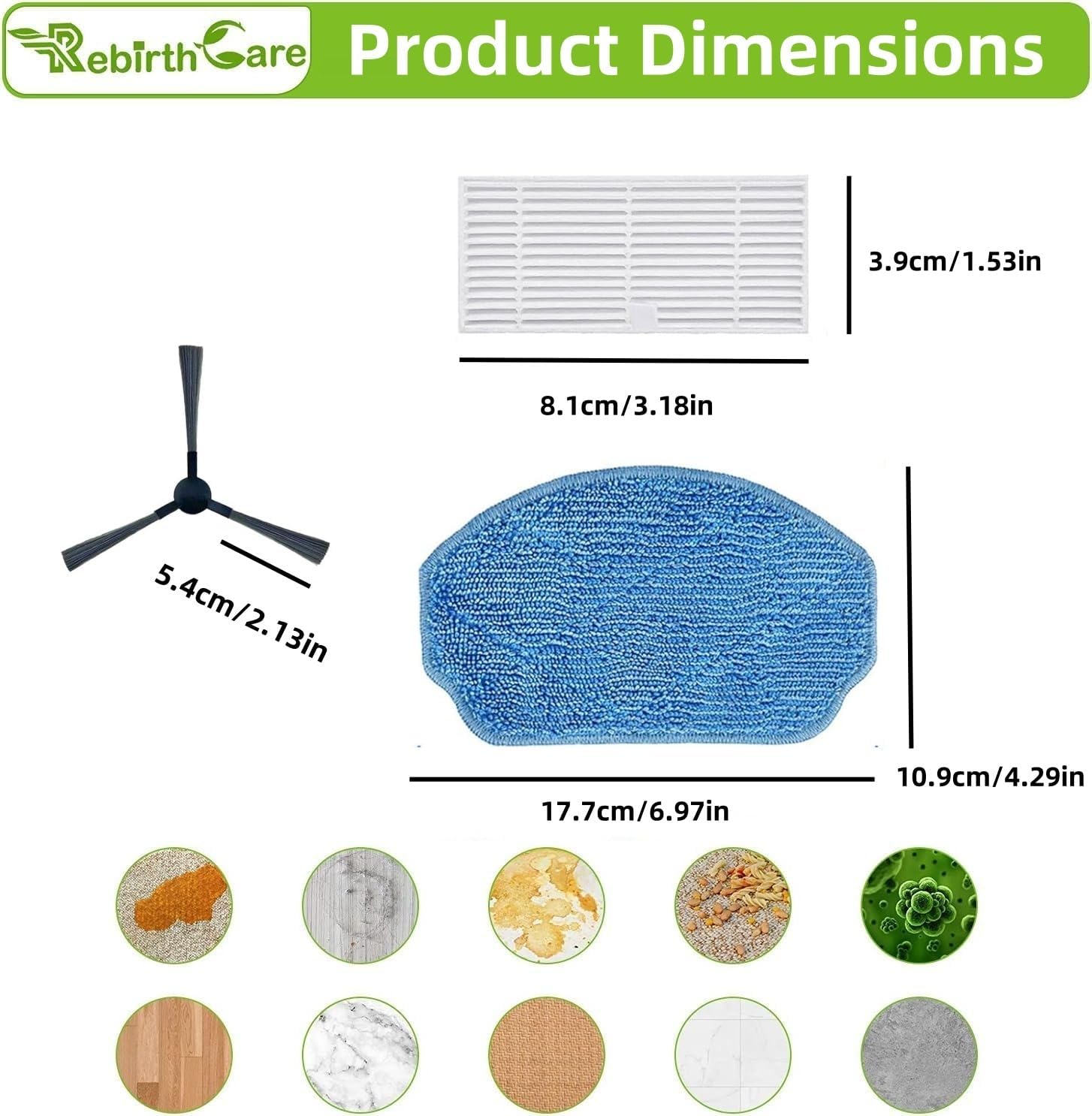 Rebirthcare Replacement Parts for BR151 Robot Vacuum and Mop Combo