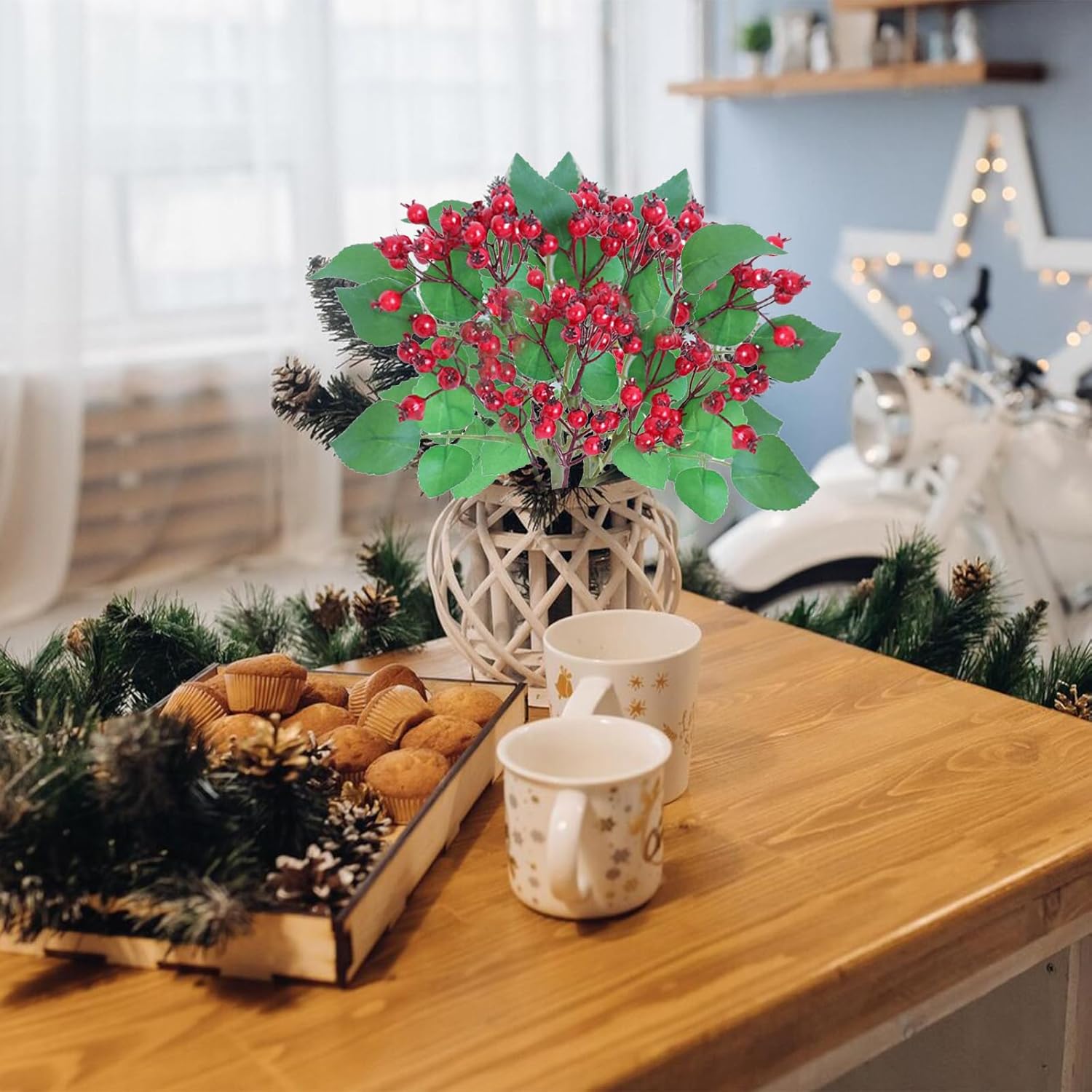 IUIBMI 4 Pcs Artificial Holly Berries for Christmas Decor