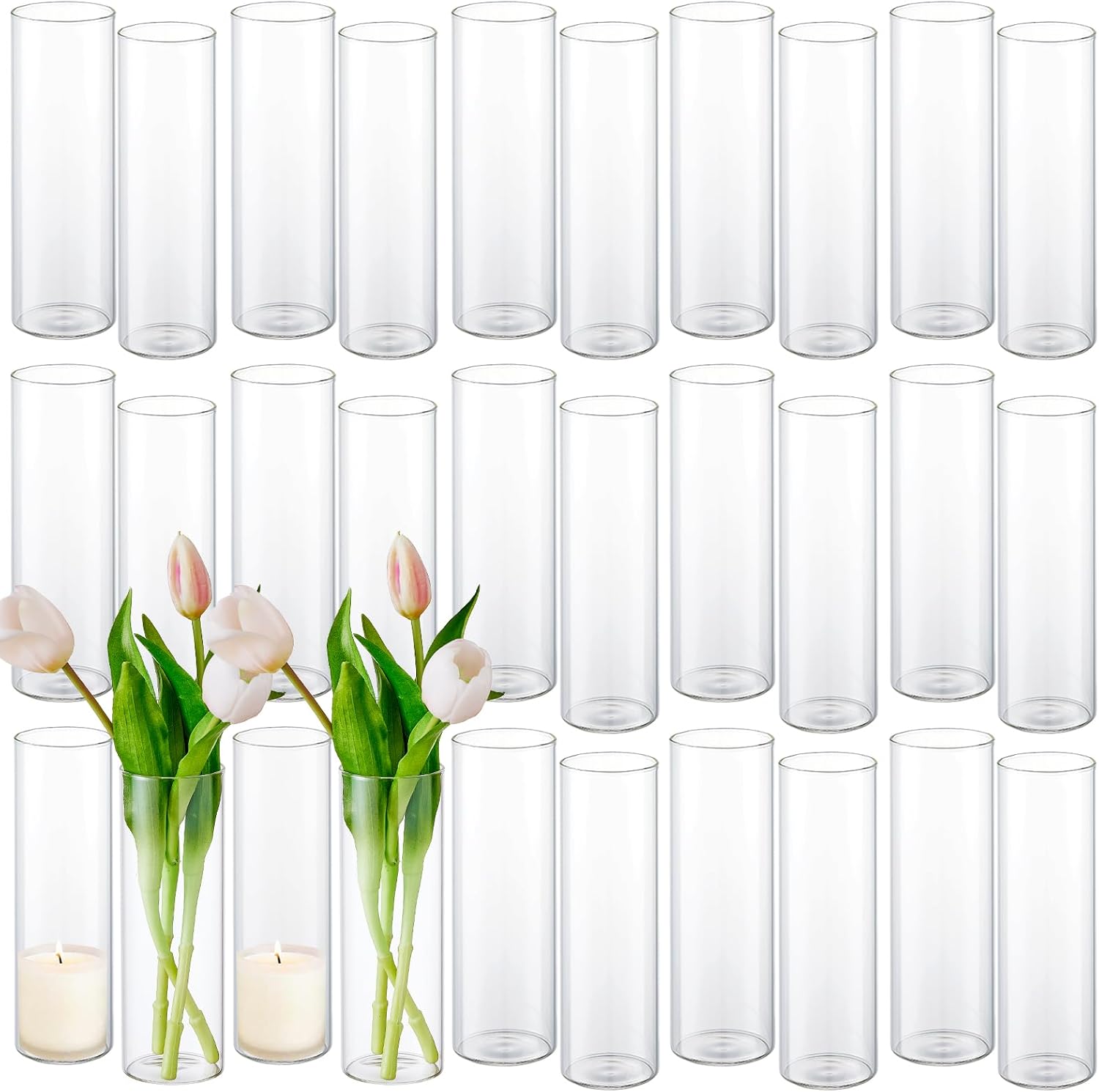 30pcs Clear Glass Cylinder Vases for Centerpieces Wedding Decorations