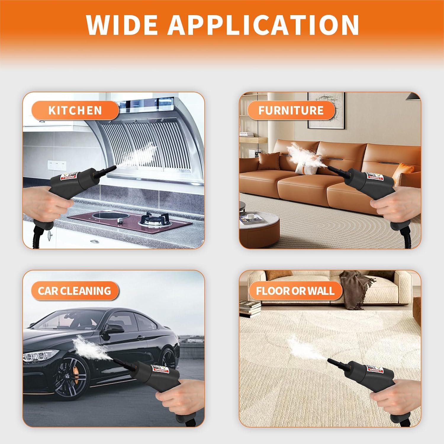 YXQ 2500W Portable Handheld Steam Cleaner with 3 Brush Heads