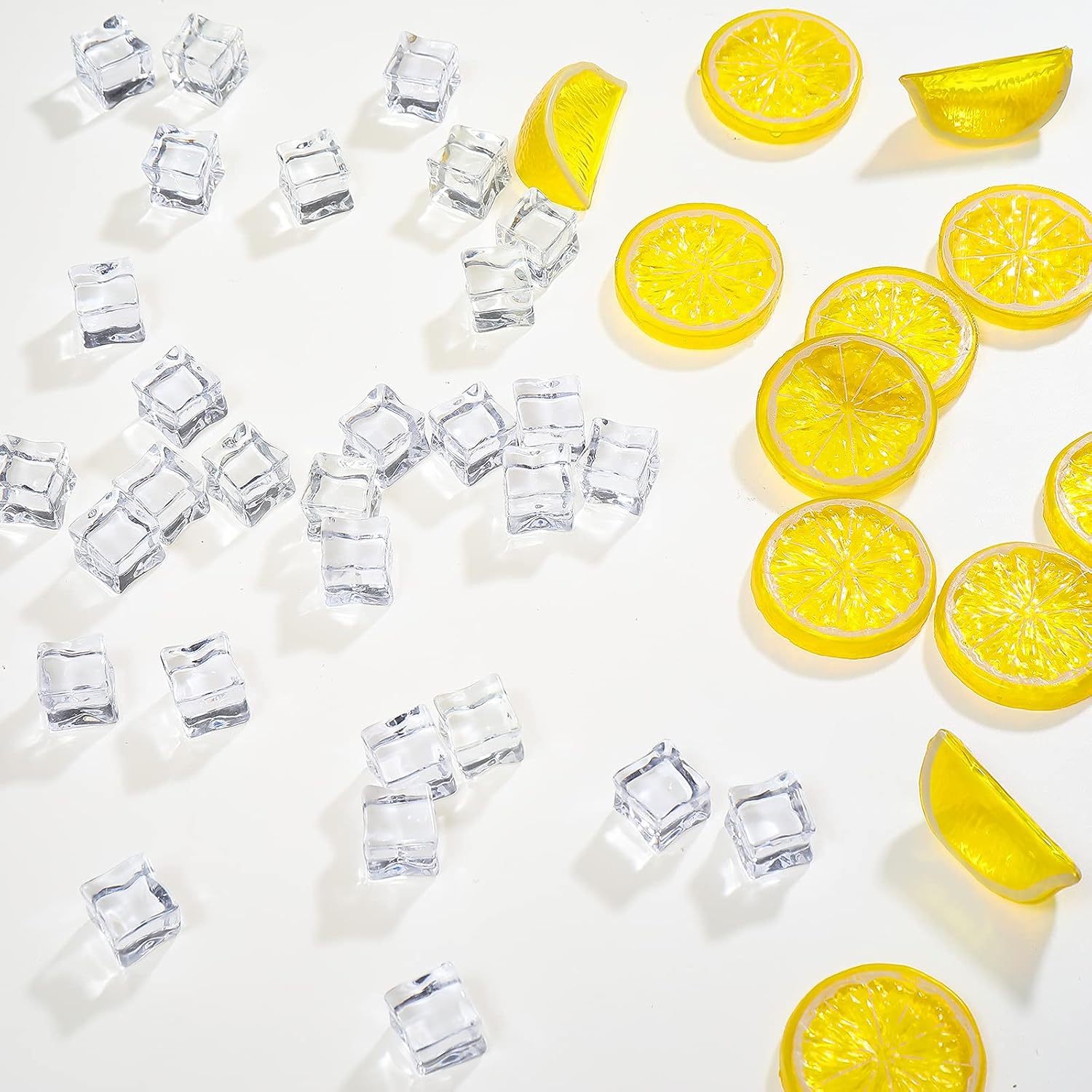 WILLBOND 42 Pieces Acrylic Lemon Slices Ice Cubes Set