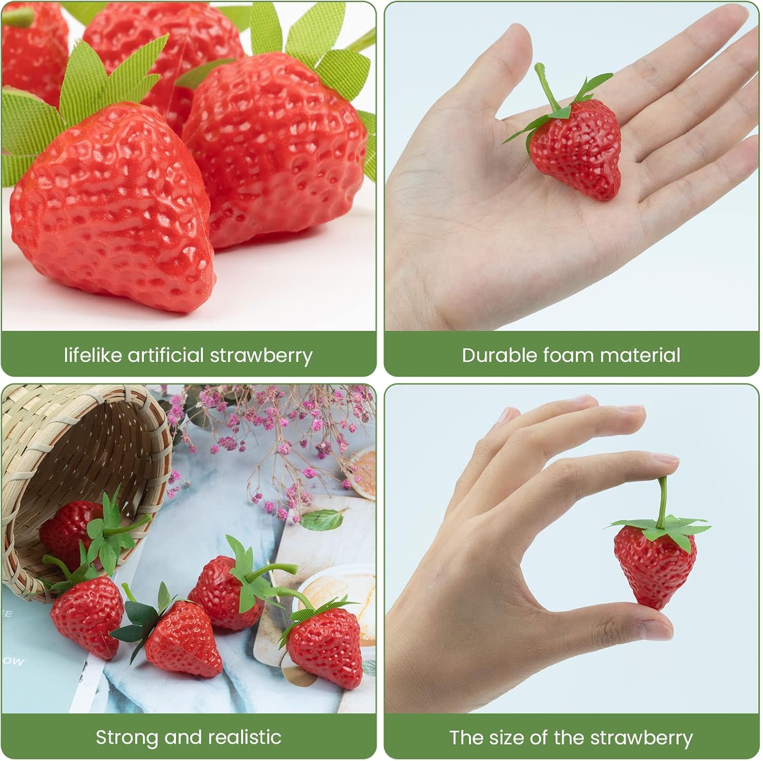 RAYNAG 50Pcs Plastic Fake Strawberries Artificial Fruit Decor